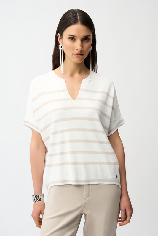 Joseph Ribkoff Viscose Blend Stripe Print Short Sleeve Sweater Vanilla/Moonstone 261921