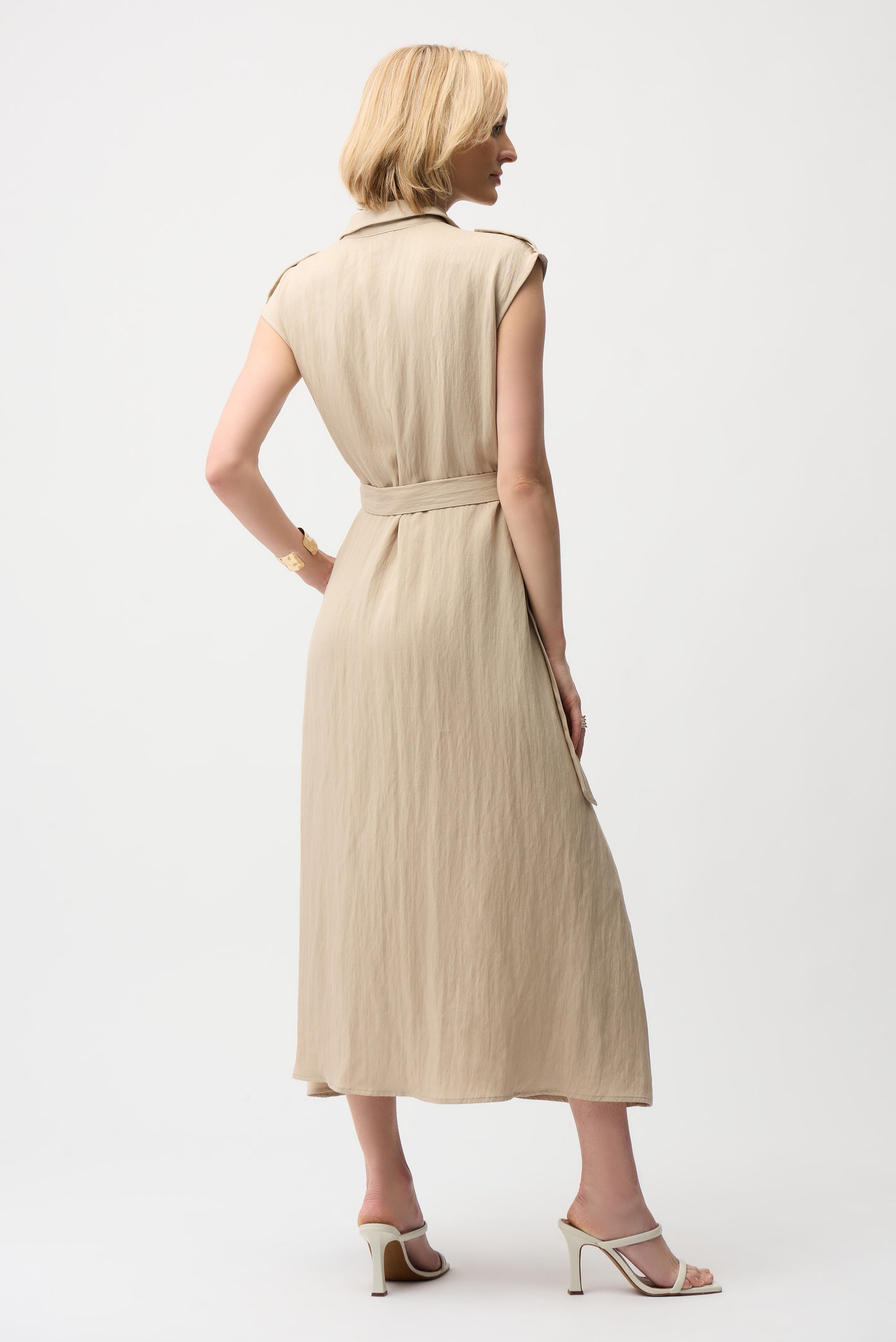 Joseph Ribkoff Textured Woven Shirt Dress with Sash Parchment 261935