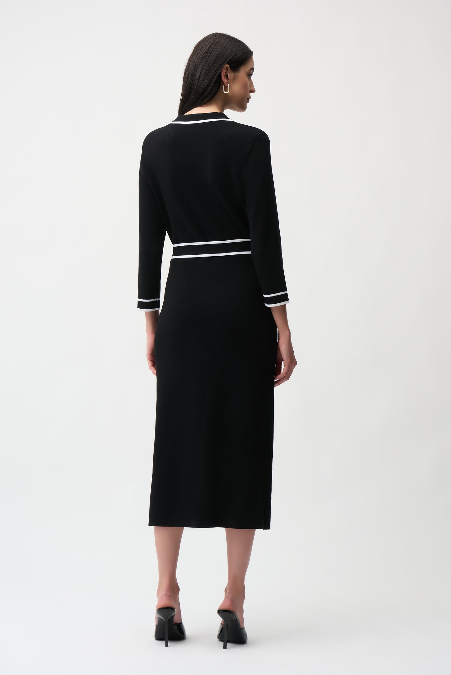 Joseph Ribkoff Viscose Sweater Knit Shirt Dress w/Contrast Piping And Sash Black/Vanilla 261944
