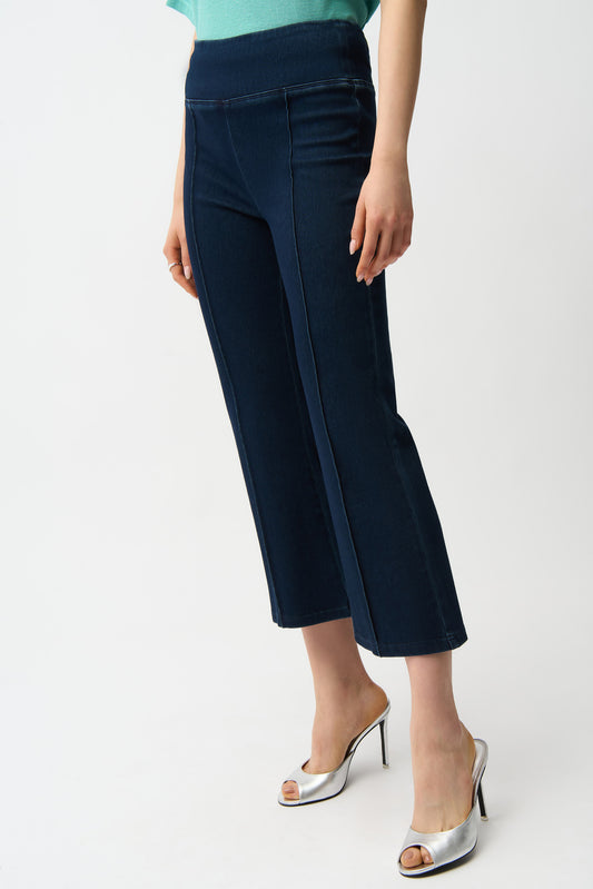 Joseph Ribkoff Knit Denim Cropped Flare Pant Dark Denim Blue 261953
