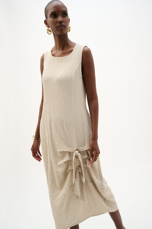 Joseph Ribkoff Seersucker Cocoon Dress w/Ring & Tie Detail Moonstone 262172