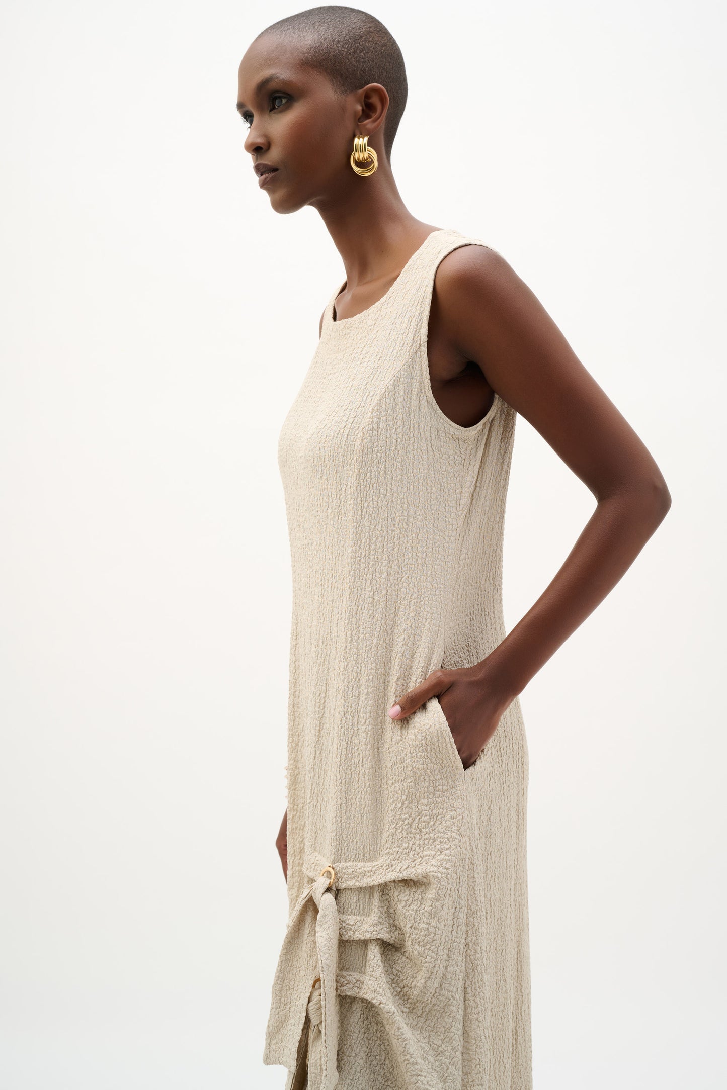 Joseph Ribkoff Seersucker Cocoon Dress w/Ring & Tie Detail Moonstone 262172