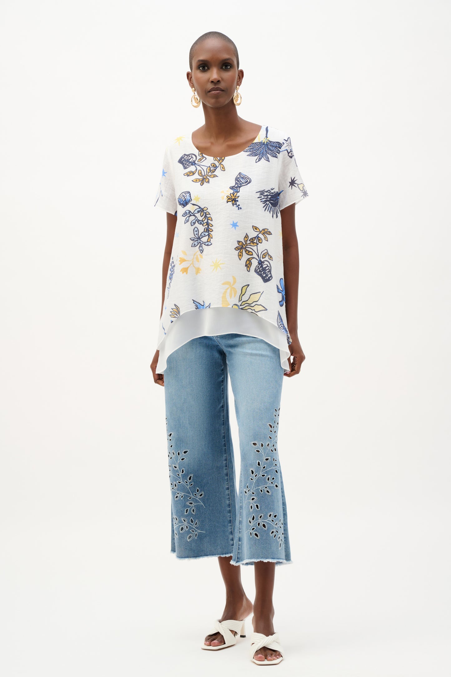 Joseph Ribkoff Sheer Woven Tropical Print Trapeze Tunic Vanilla/Multi 262204