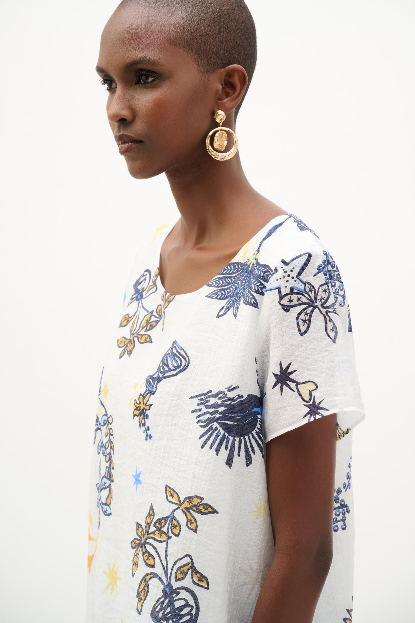 Joseph Ribkoff Sheer Woven Tropical Print Trapeze Tunic Vanilla/Multi 262204
