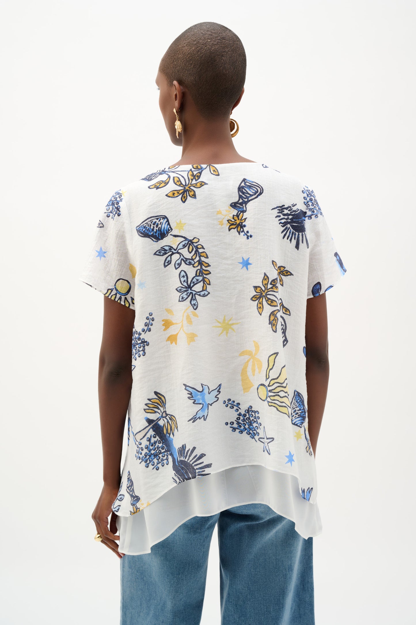 Joseph Ribkoff Sheer Woven Tropical Print Trapeze Tunic Vanilla/Multi 262204