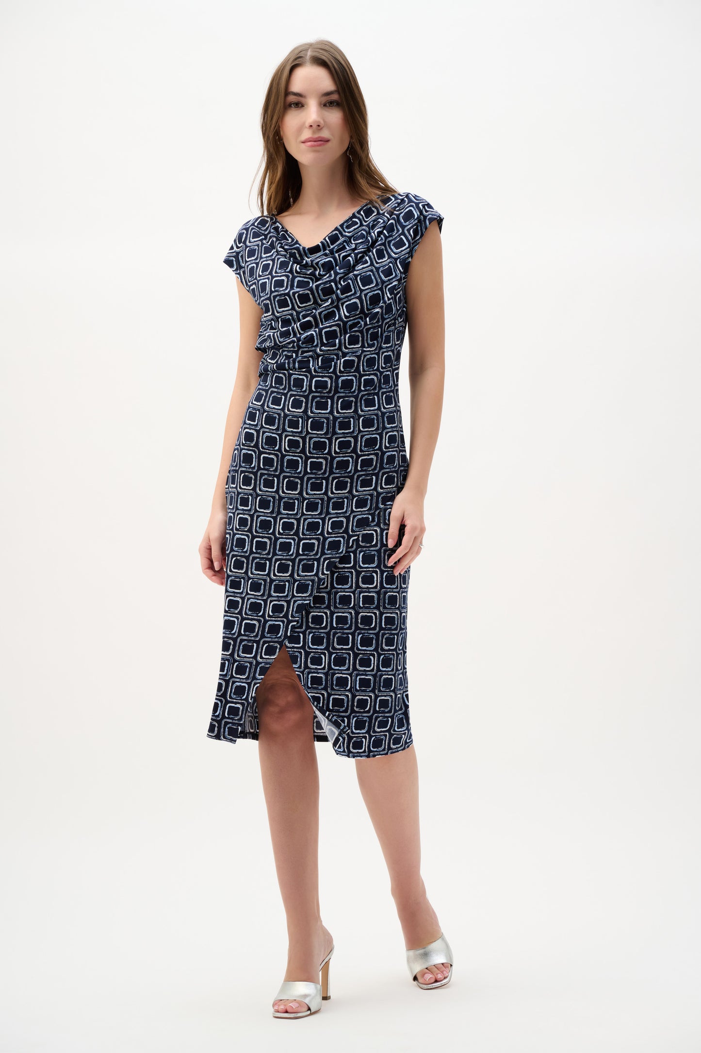 Joseph Ribkoff Geometric Print Sheath Wrap Dress Midnight Blue/Multi 262246