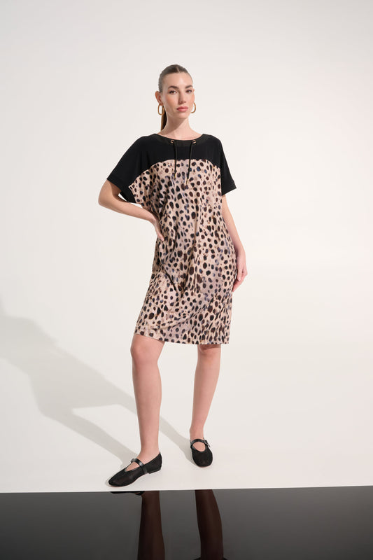 Joseph Ribkoff Silky Knit Animal Print Straight Dress Beige/Multi 262610