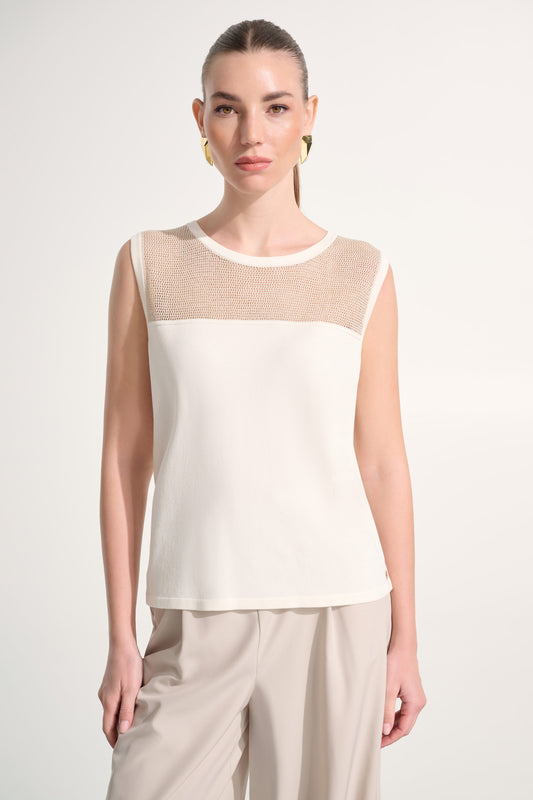 Joseph RIbkoff Soft Knit Straight Cami With Mesh Yoke Vanilla/Gold 262612