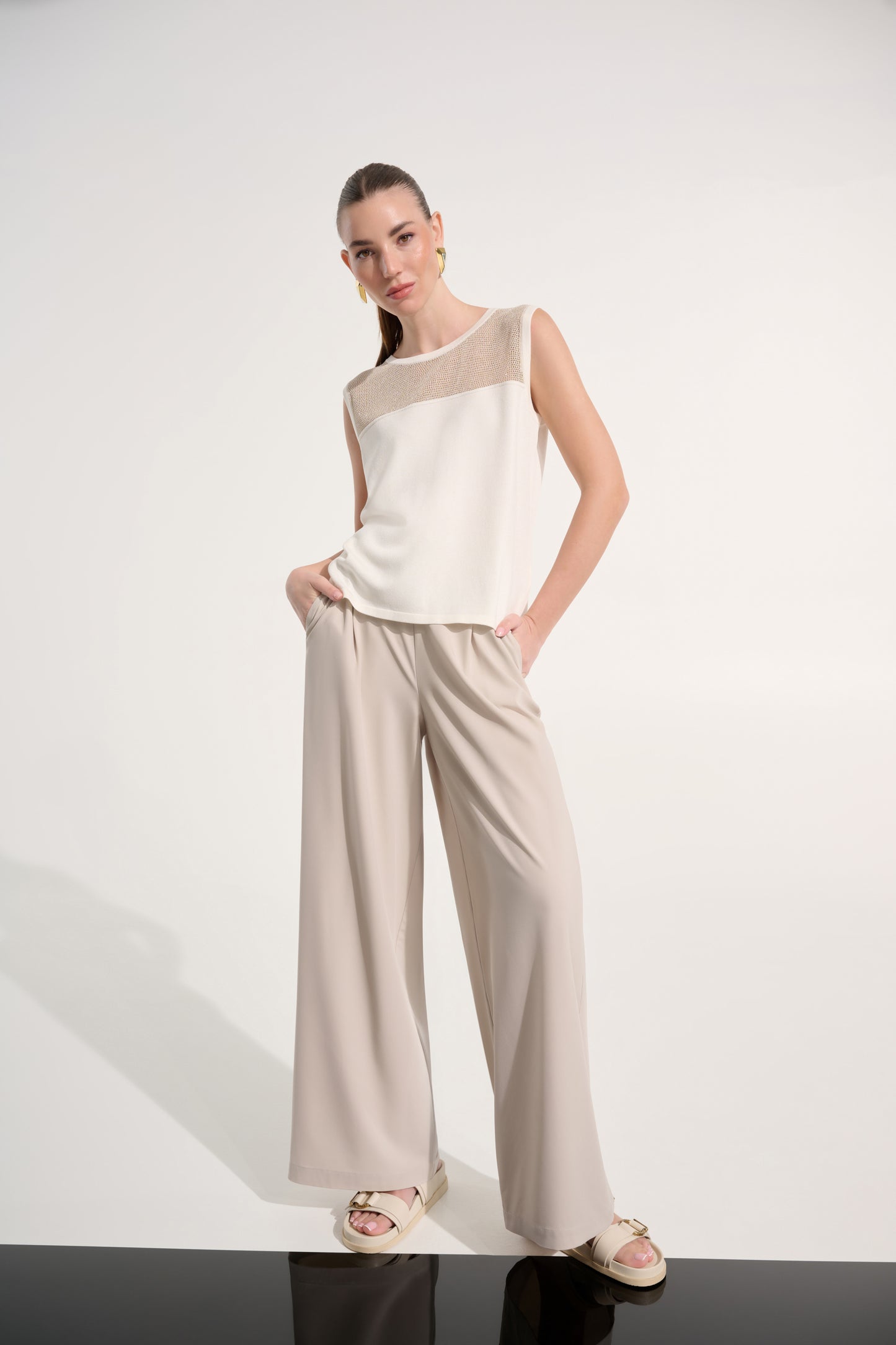 Joseph RIbkoff Soft Knit Straight Cami With Mesh Yoke Vanilla/Gold 262612