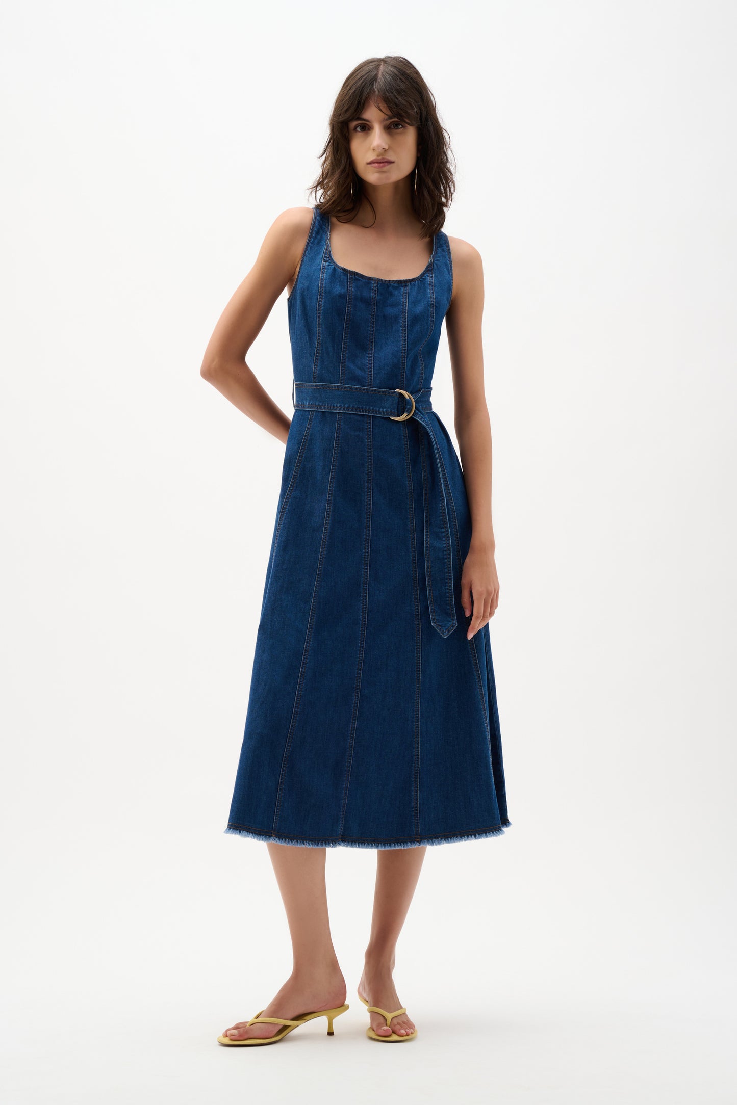Joseph Ribkoff Denim Fit & Flare Midi Dress w/Belt Denim Medium Blue 262901