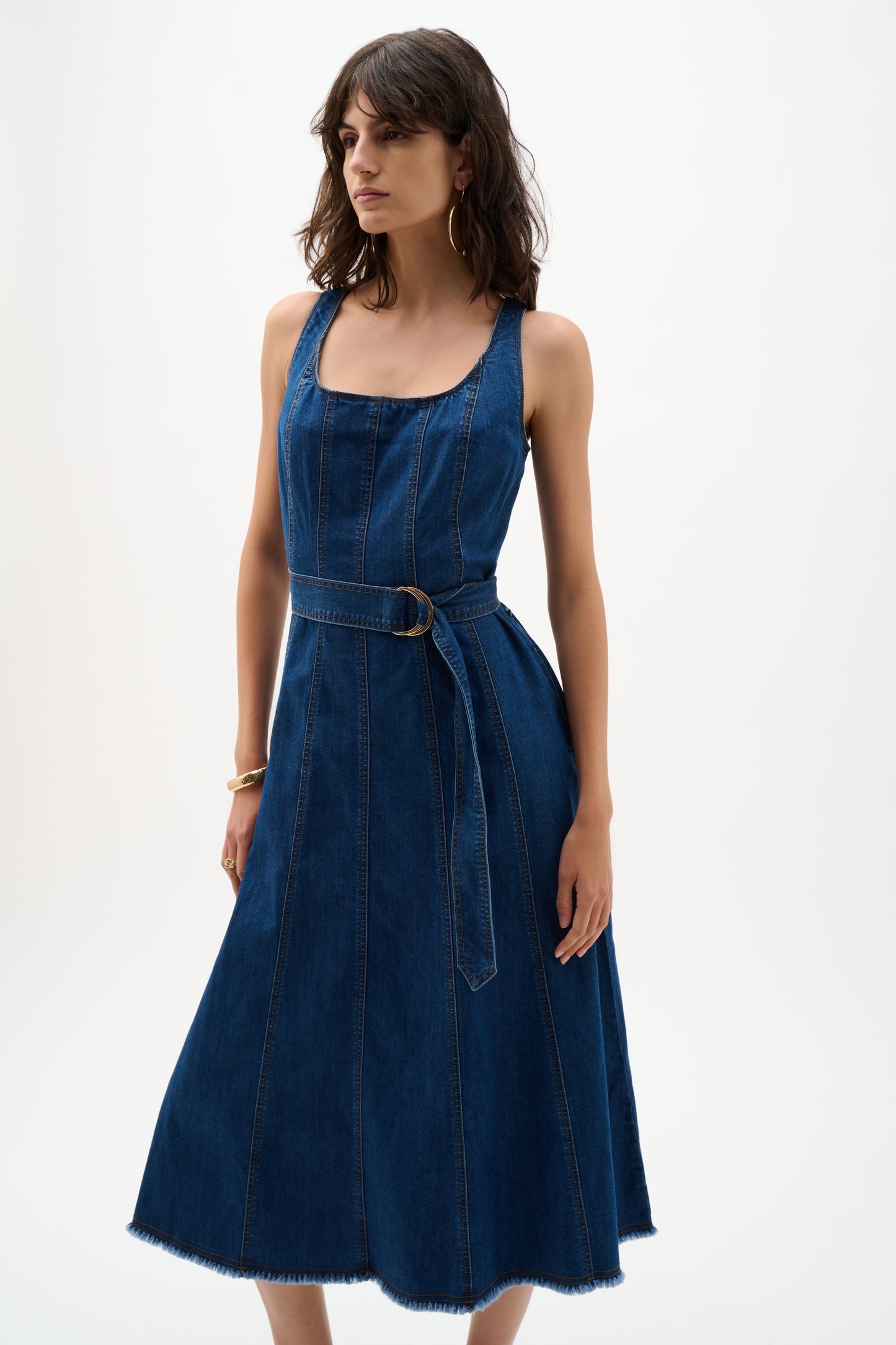 Joseph Ribkoff Denim Fit & Flare Midi Dress w/Belt Denim Medium Blue 262901