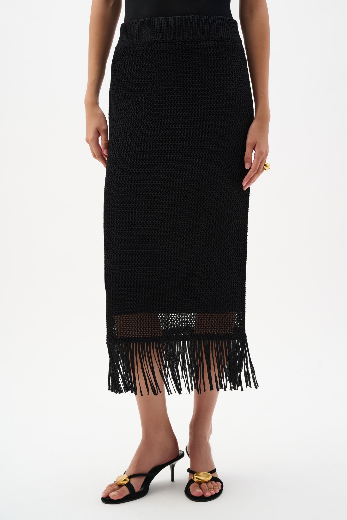 Joseph Ribkoff Open Knit Skirt w/Fringe Black 262929