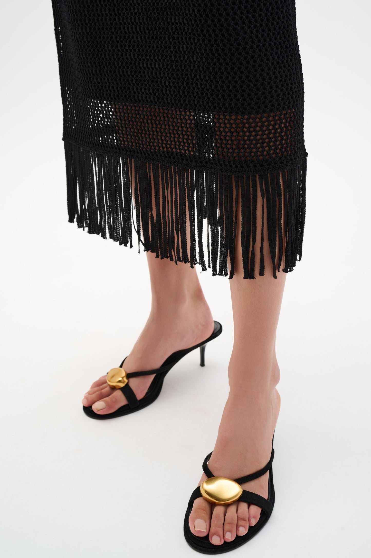 Joseph Ribkoff Open Knit Skirt w/Fringe Black 262929