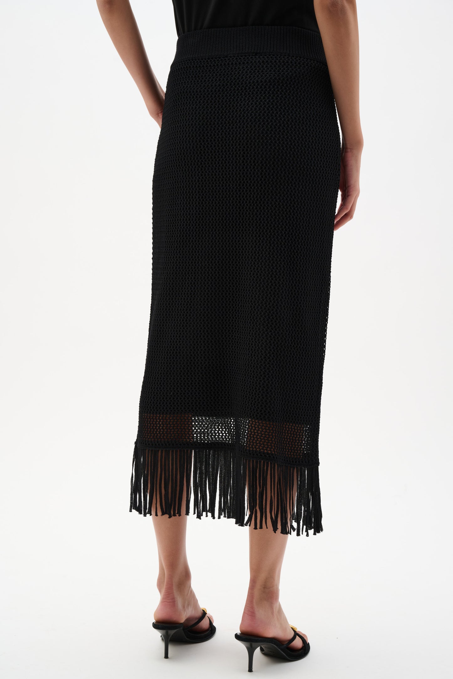 Joseph Ribkoff Open Knit Skirt w/Fringe Black 262929