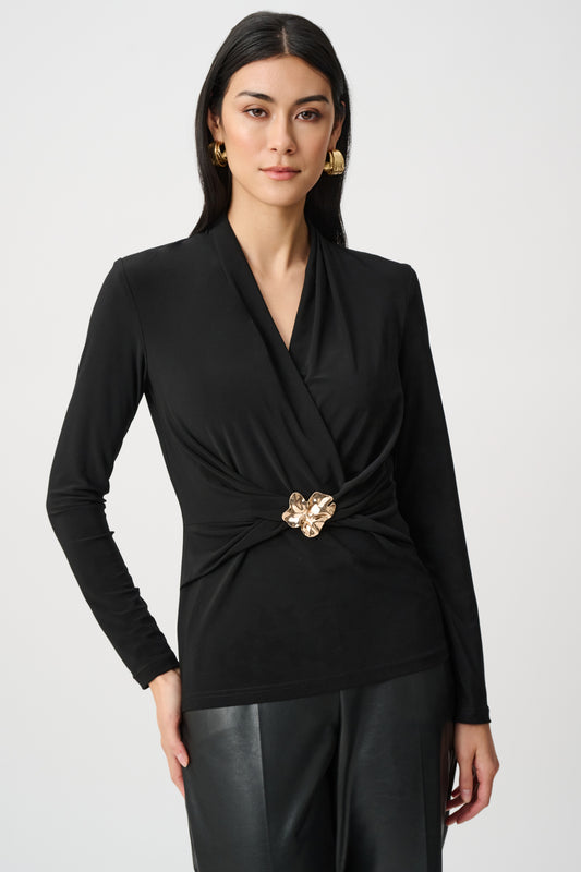 Joseph Ribkoff Silky Knit Twist Wrap Top Black 263004