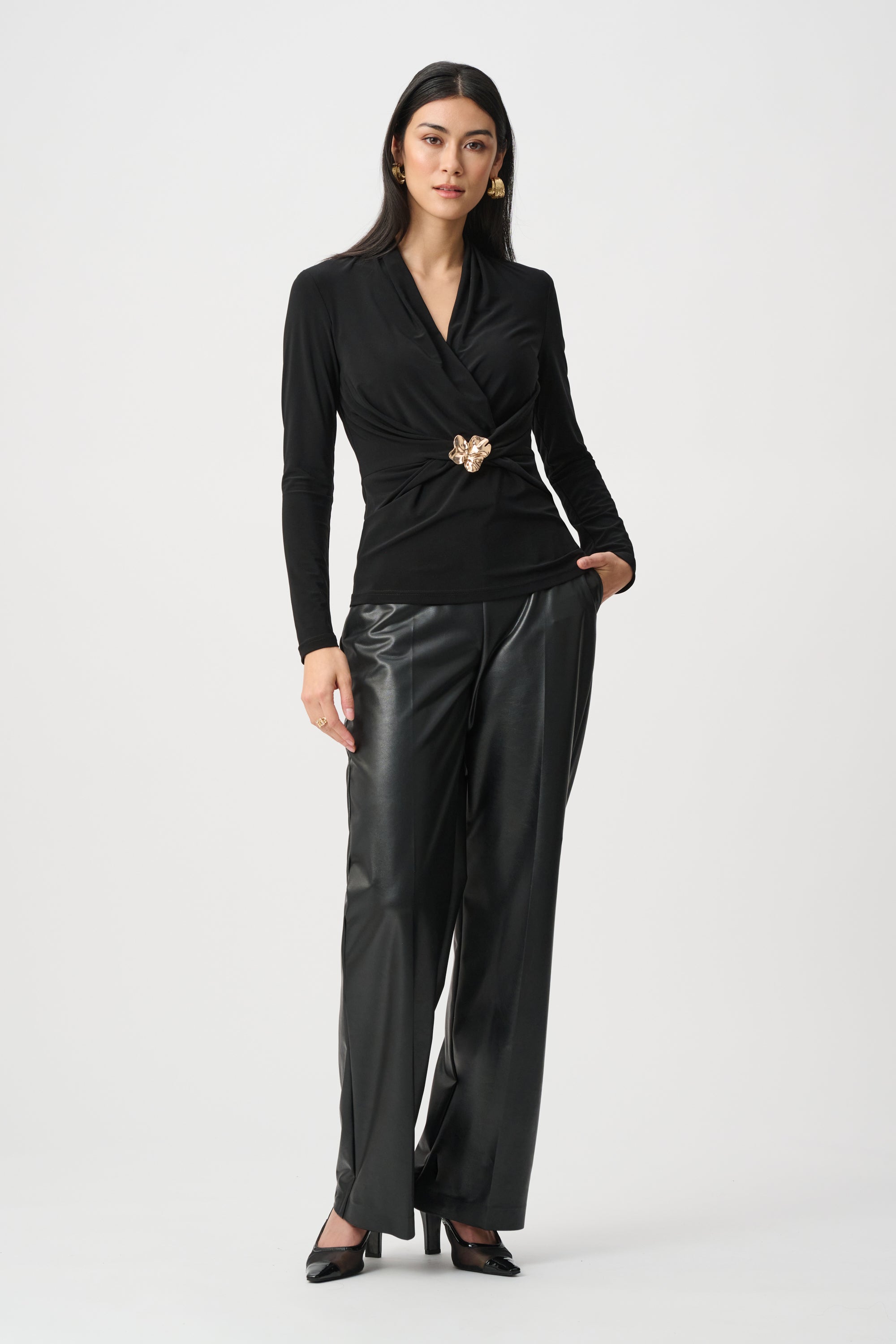 Joseph Ribkoff Silky Knit Twist Wrap Top Black 263004 – A Passion