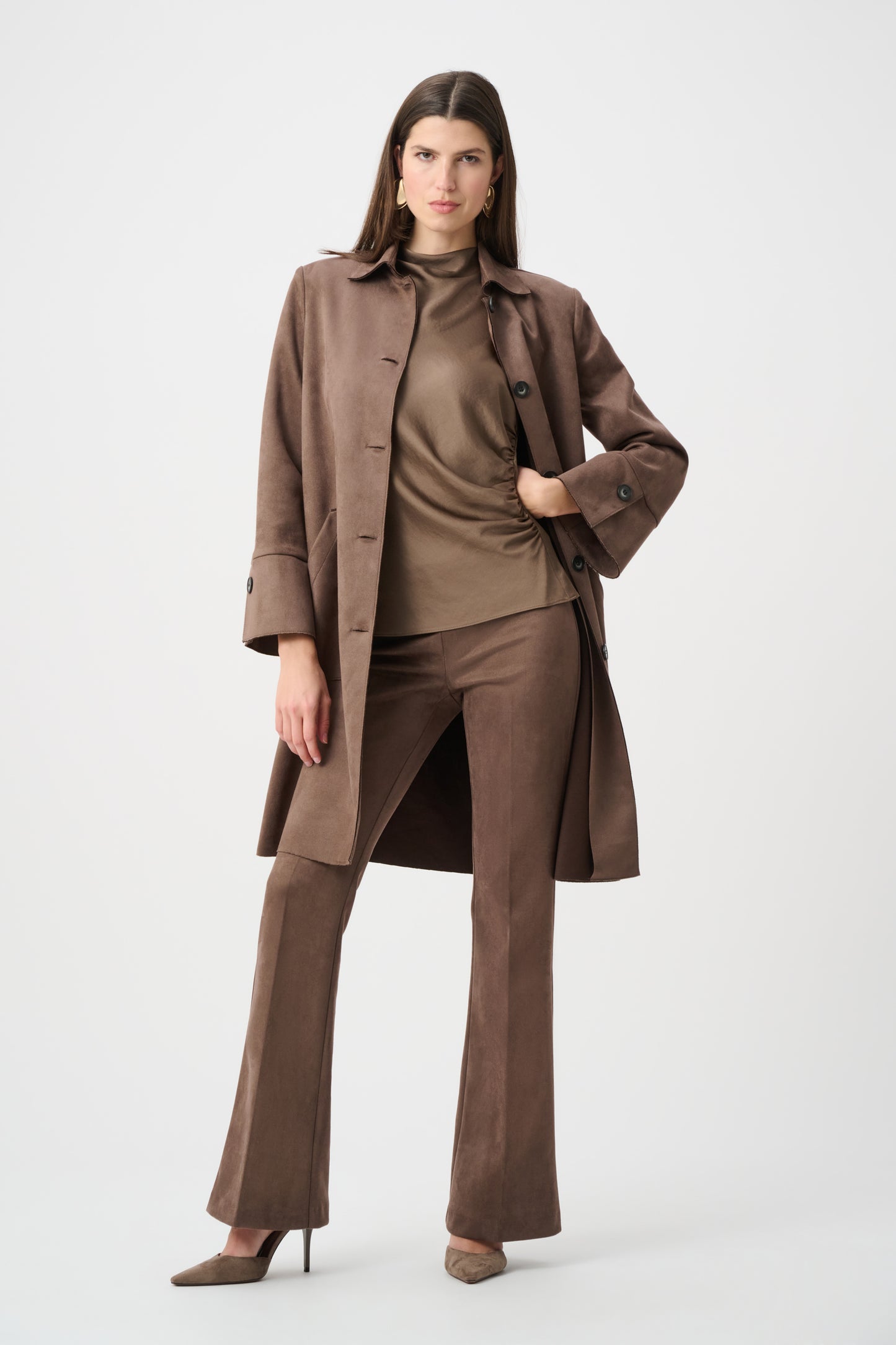 Joseph Ribkoff Scuba Suede Flared Pull-On Pants Mink 263160