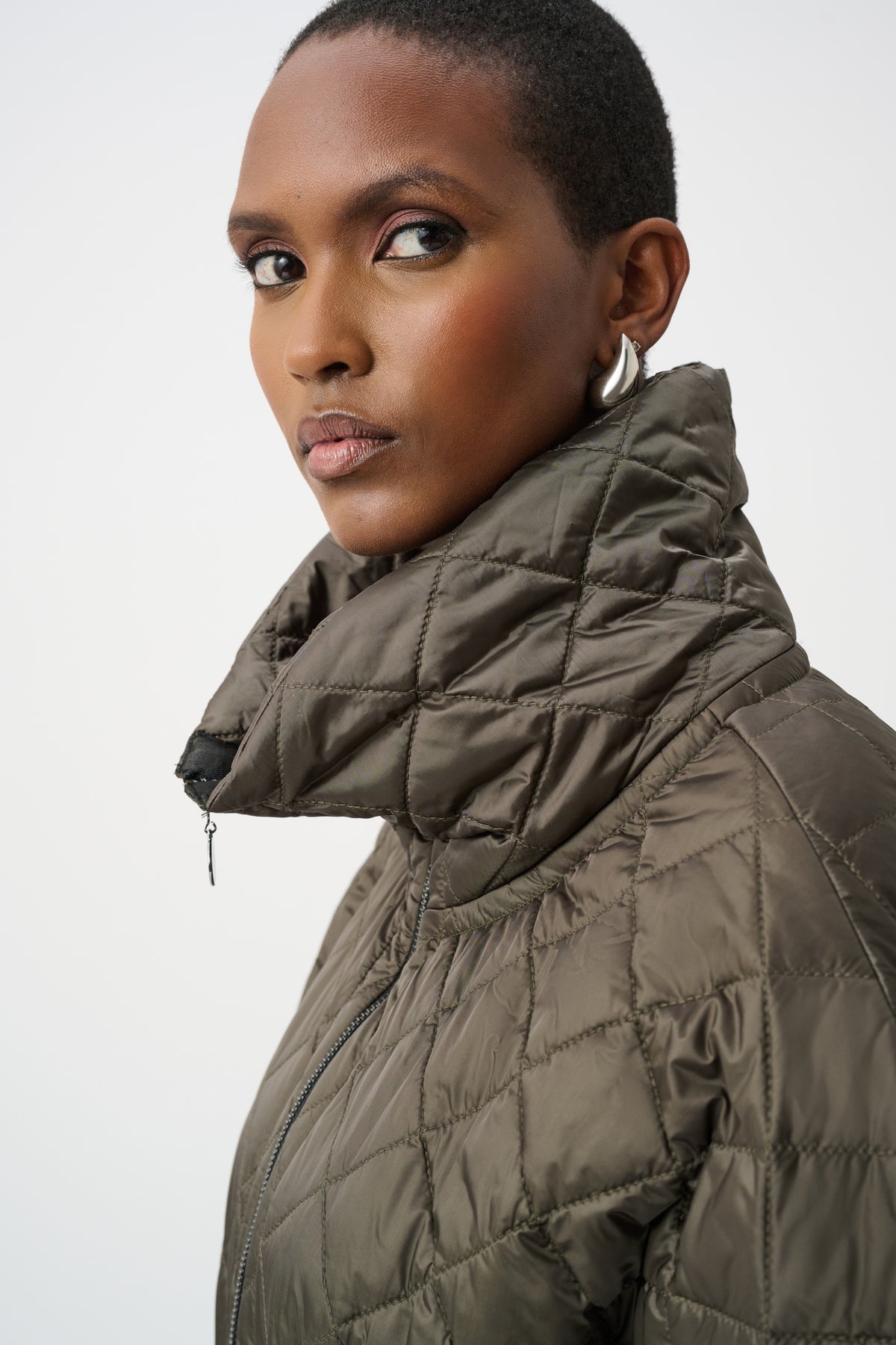 Joseph Ribkoff Quilted Shawl-Neck Boxy Vest Avocado 263643