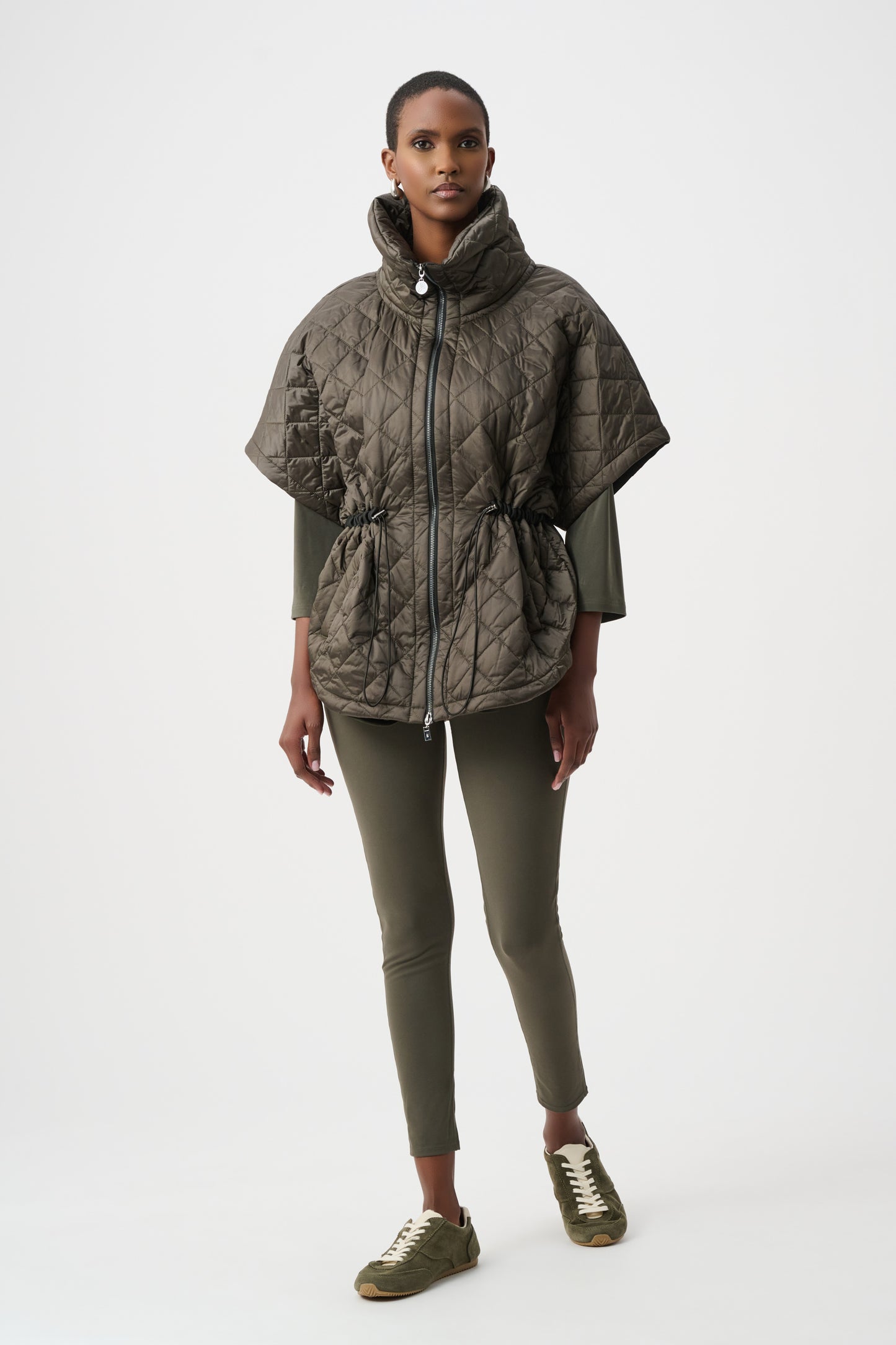 Joseph Ribkoff Quilted Shawl-Neck Boxy Vest Avocado 263643