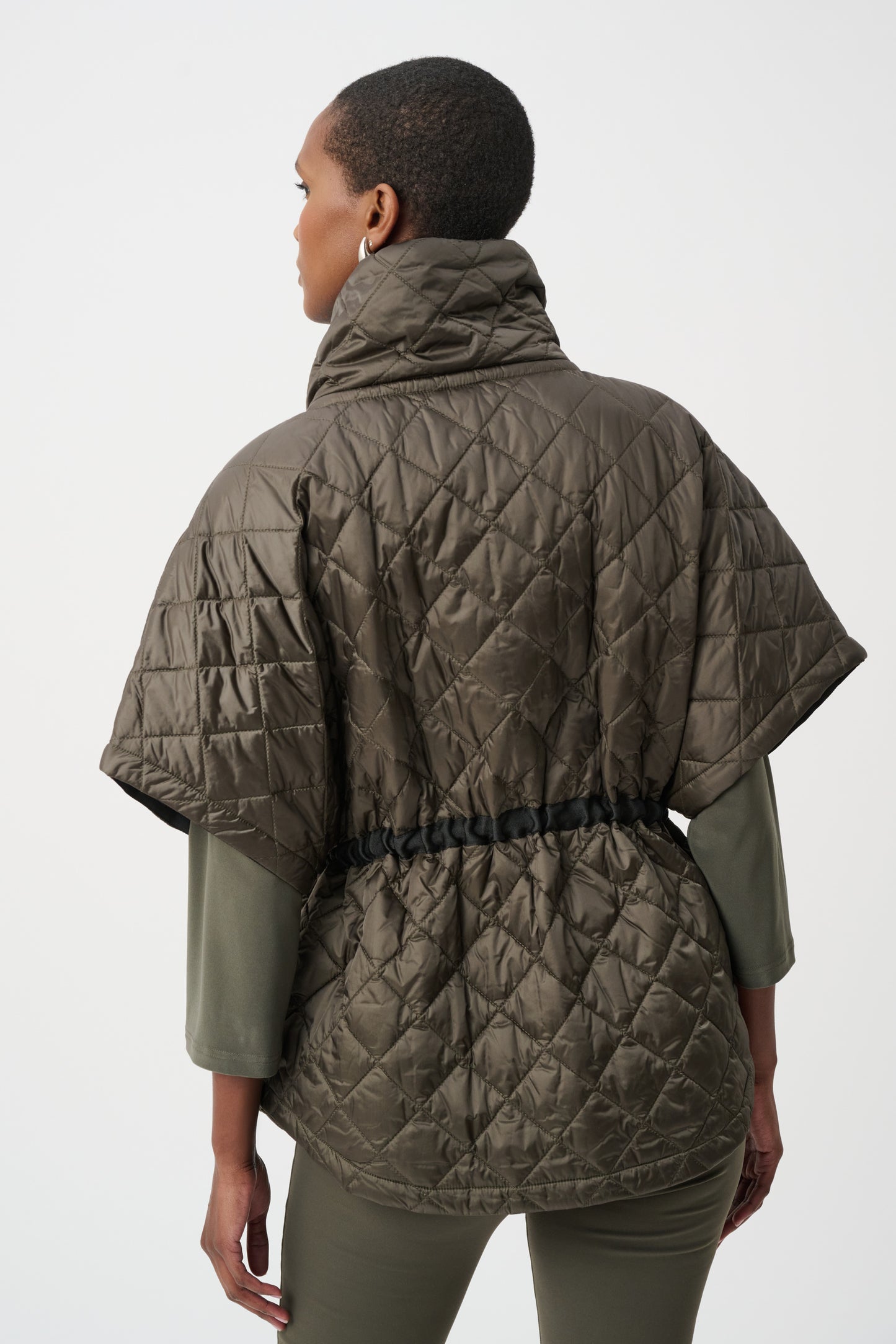 Joseph Ribkoff Quilted Shawl-Neck Boxy Vest Avocado 263643