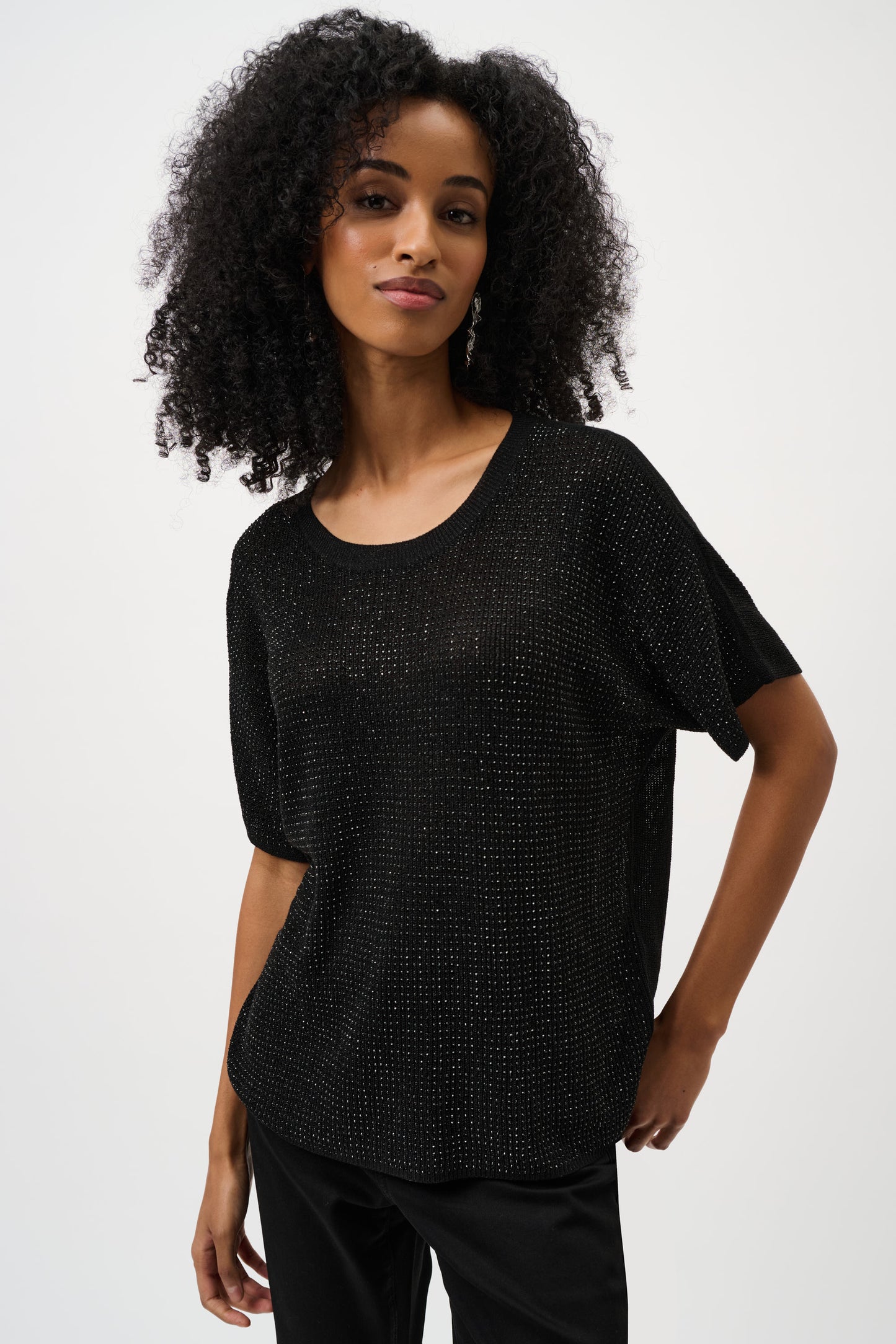 Joseph Ribkoff Metallic Knitted Top w/ Rhinestones Black 263900CO