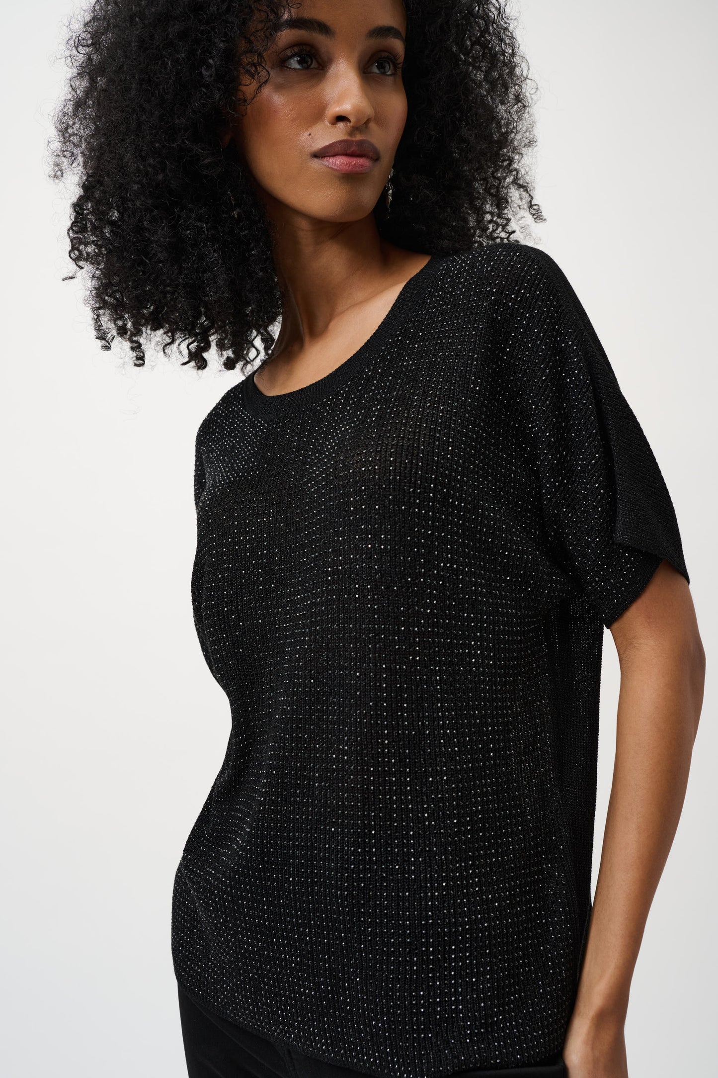 Joseph Ribkoff Metallic Knitted Top w/ Rhinestones Black 263900CO