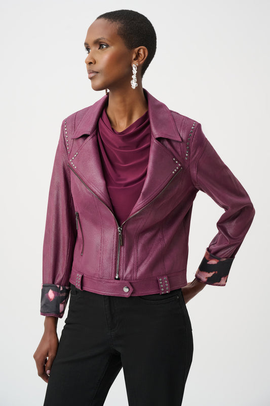 Joseph Ribkoff Foiled Faux Suede Fitted Jacket Elderberry 263907