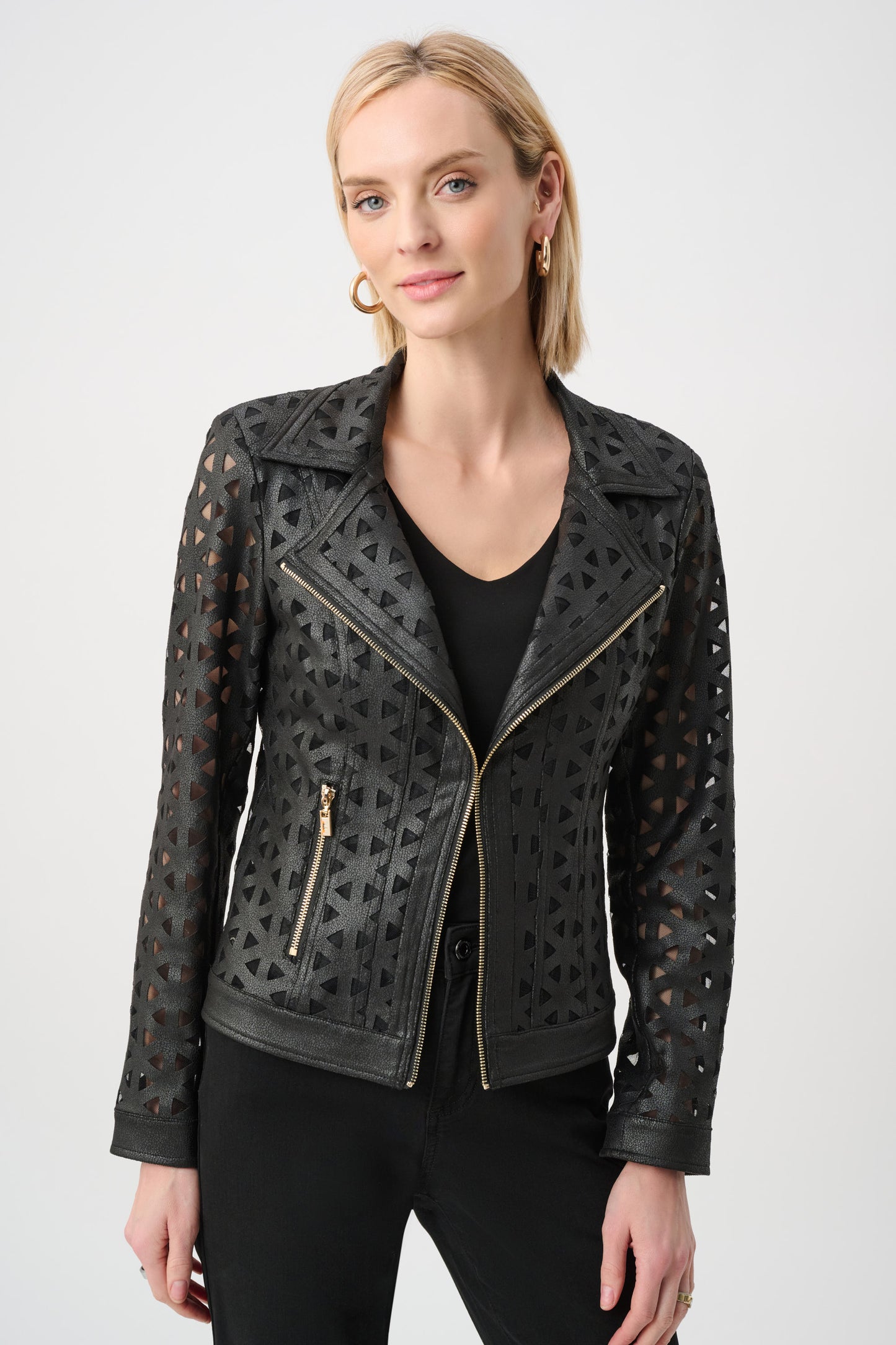 Joseph Ribkoff Faux Suede And Mesh Moto Jacket Black 263910