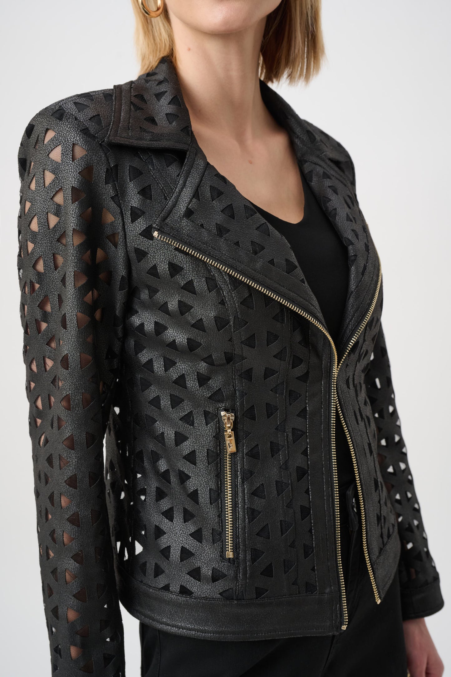 Joseph Ribkoff Faux Suede And Mesh Moto Jacket Black 263910