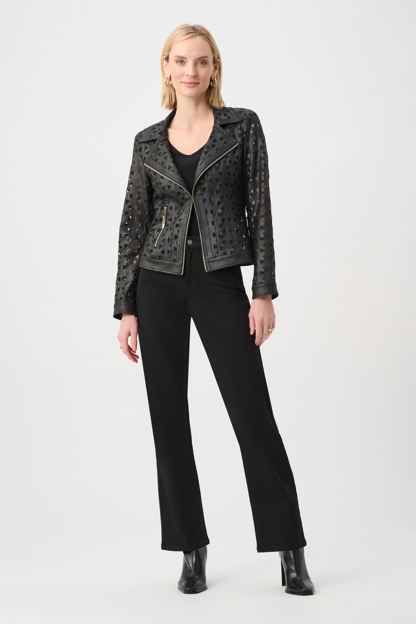 Joseph Ribkoff Faux Suede And Mesh Moto Jacket Black 263910