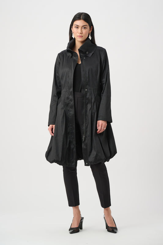 Joseph Ribkoff Stretch Taffeta Belted Fit & Flare Balloon Coat Black 263911