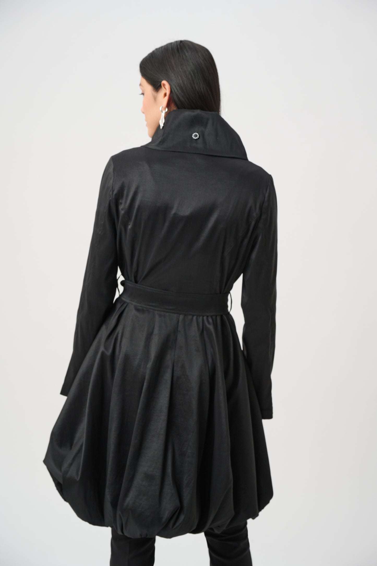 Joseph Ribkoff Stretch Taffeta Belted Fit & Flare Balloon Coat Black 263911