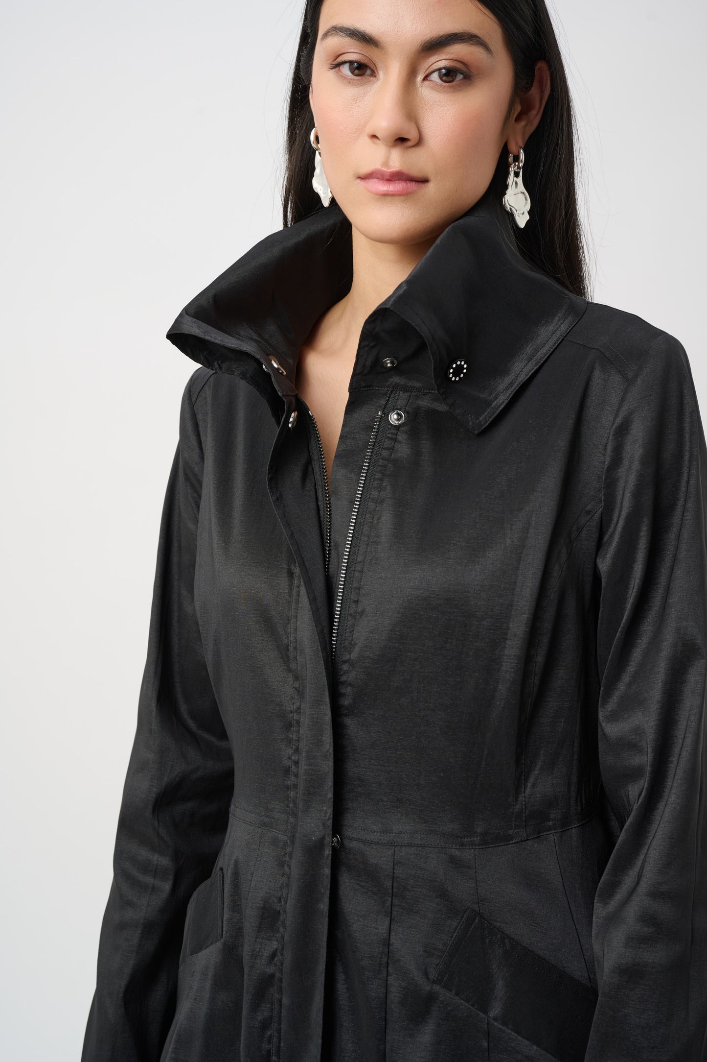 Joseph Ribkoff Stretch Taffeta Belted Fit & Flare Balloon Coat Black 263911