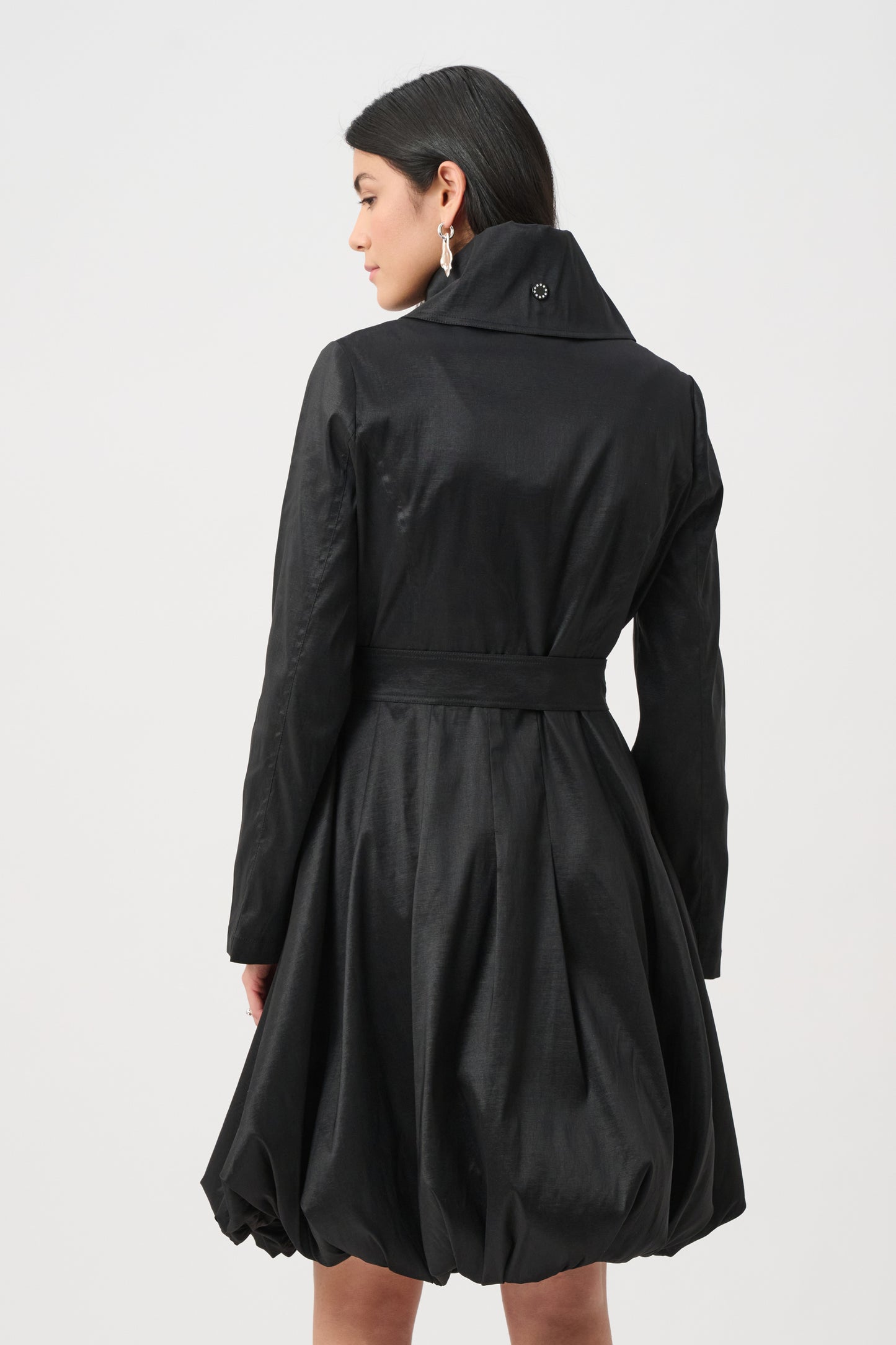 Joseph Ribkoff Stretch Taffeta Belted Fit & Flare Balloon Coat Black 263911