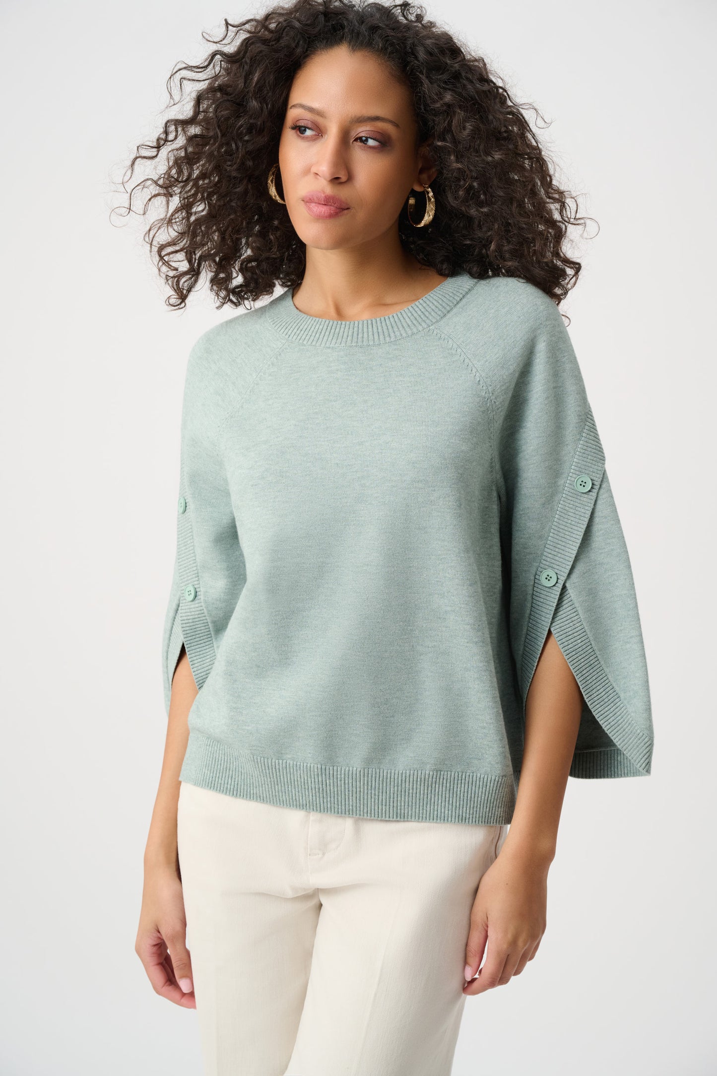 Joseph Ribkoff Brushed Viscose & Nylon Knit Tulip Sleeve Sweater Frosted Mint Melange 263935