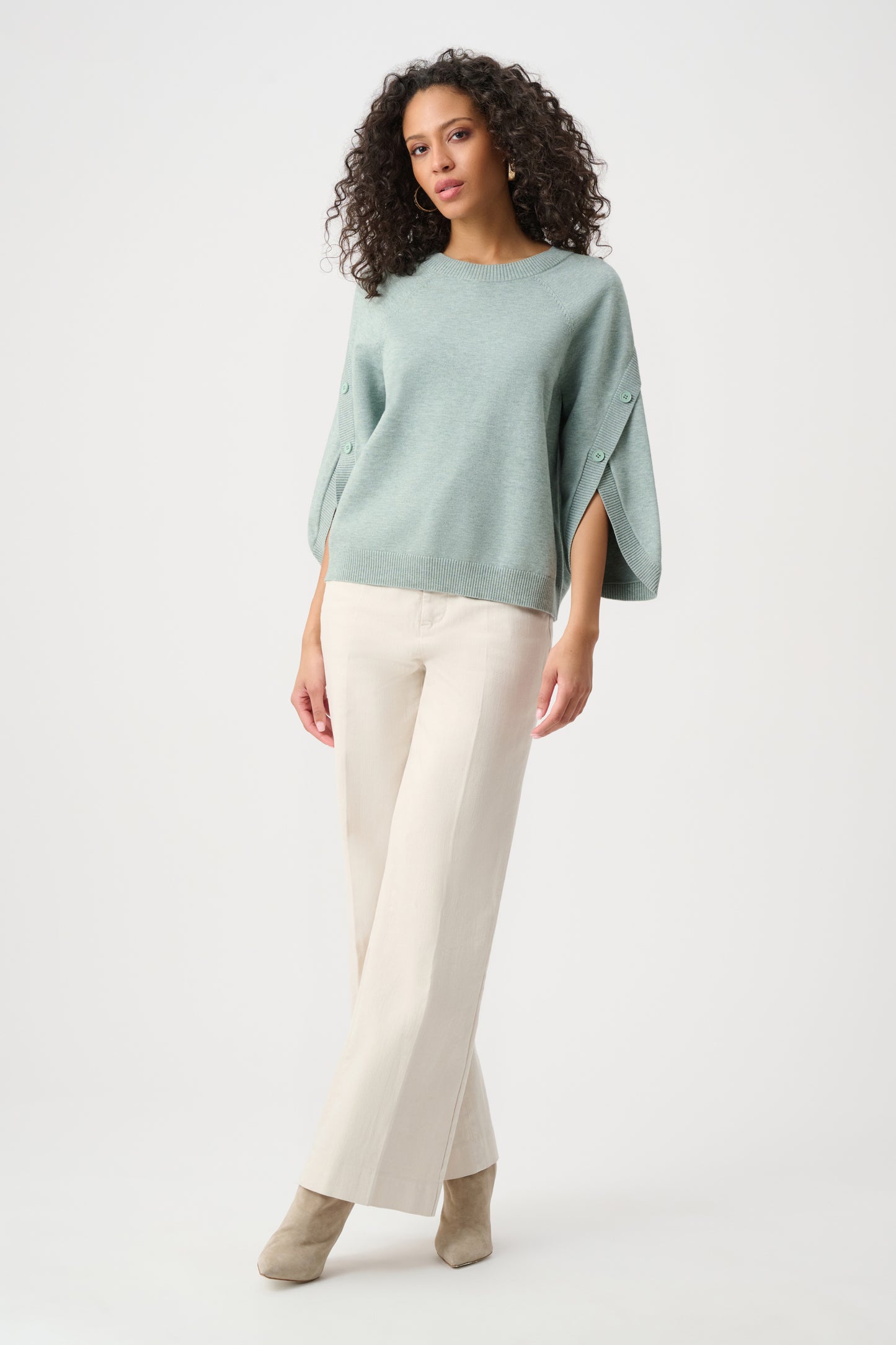 Joseph Ribkoff Brushed Viscose & Nylon Knit Tulip Sleeve Sweater Frosted Mint Melange 263935
