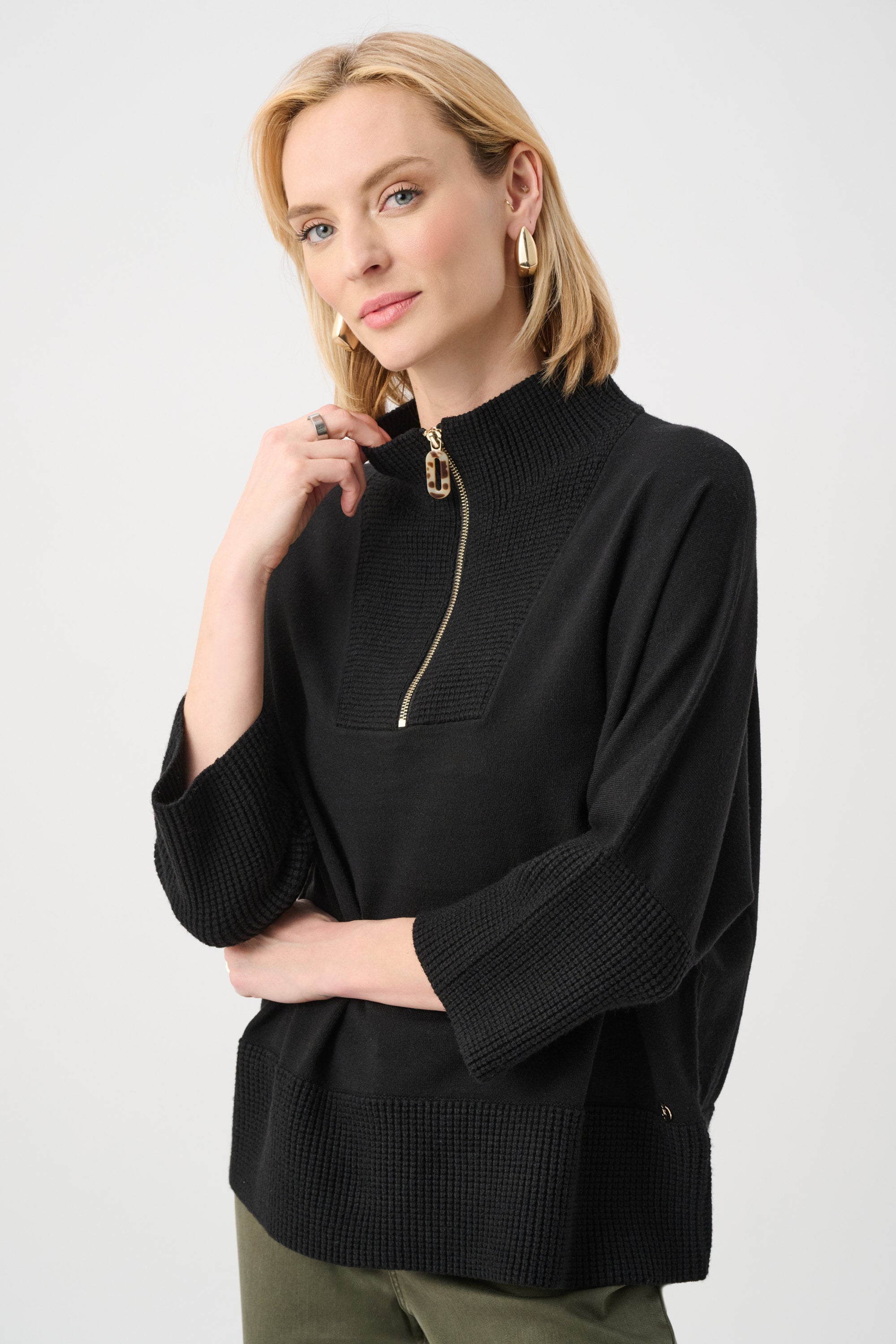 SY　1104545 Joseph Ribkoff Brushed Viscose And Nylon Funnel-Neck Sweater Black