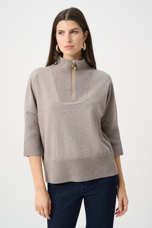 Joseph Ribkoff Brushed Viscose And Nylon Funnel-Neck Sweater Taupe Melange 263937
