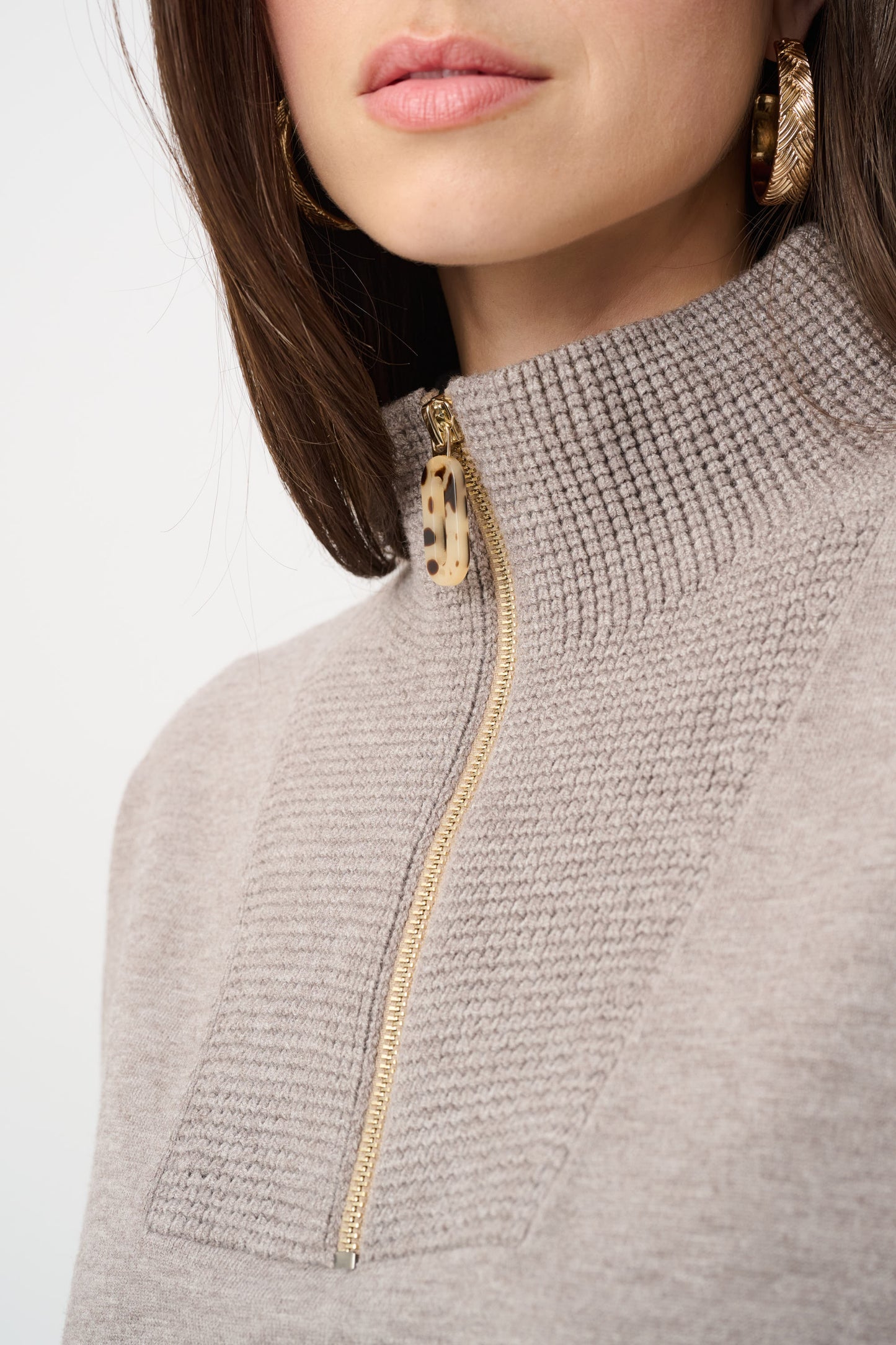 Joseph Ribkoff Brushed Viscose And Nylon Funnel-Neck Sweater Taupe Melange 263937