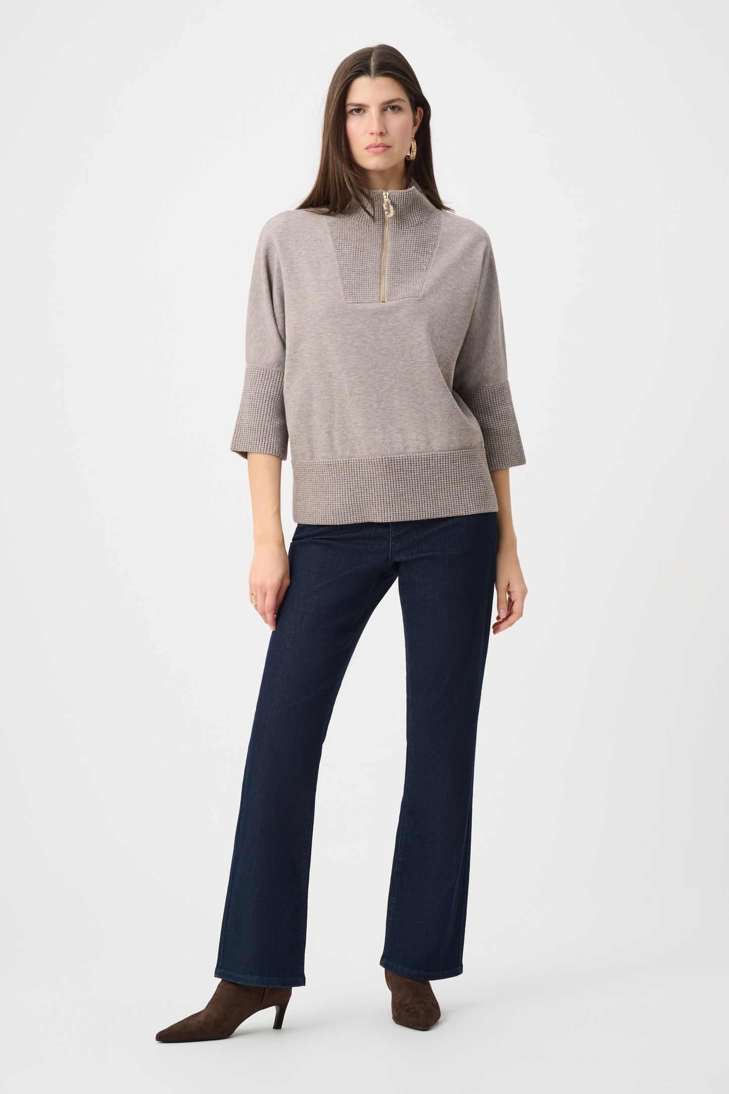 Joseph Ribkoff Brushed Viscose And Nylon Funnel-Neck Sweater Taupe Melange 263937