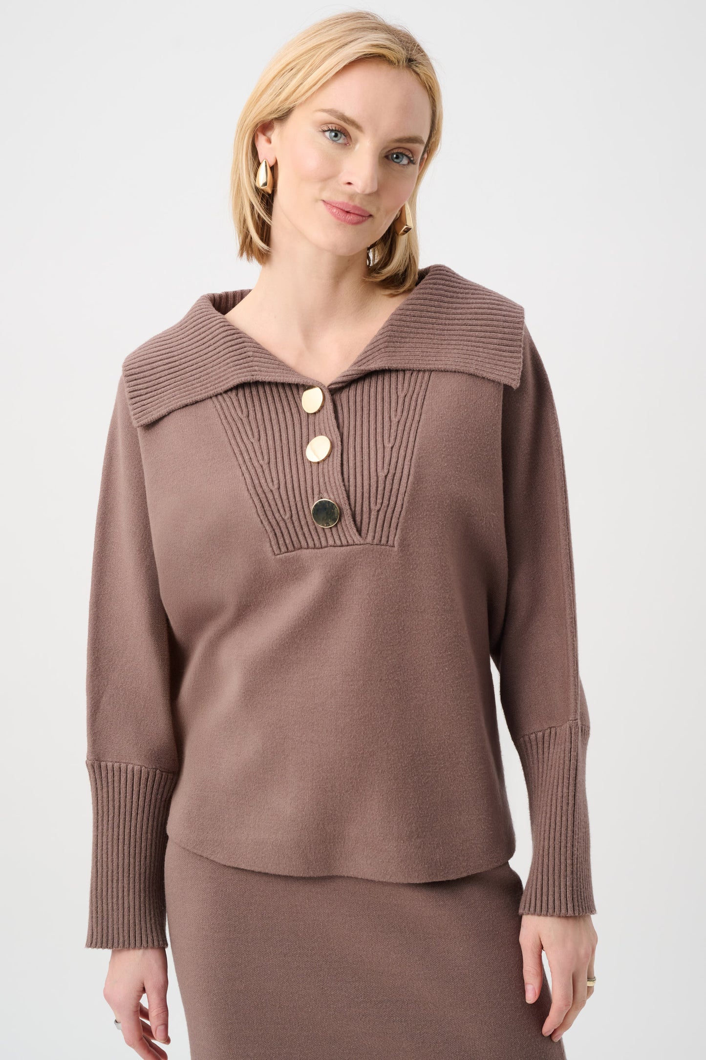 Joseph Ribkoff Brushed Viscose And Nylon Shawl-Neck Sweater Mink 263938