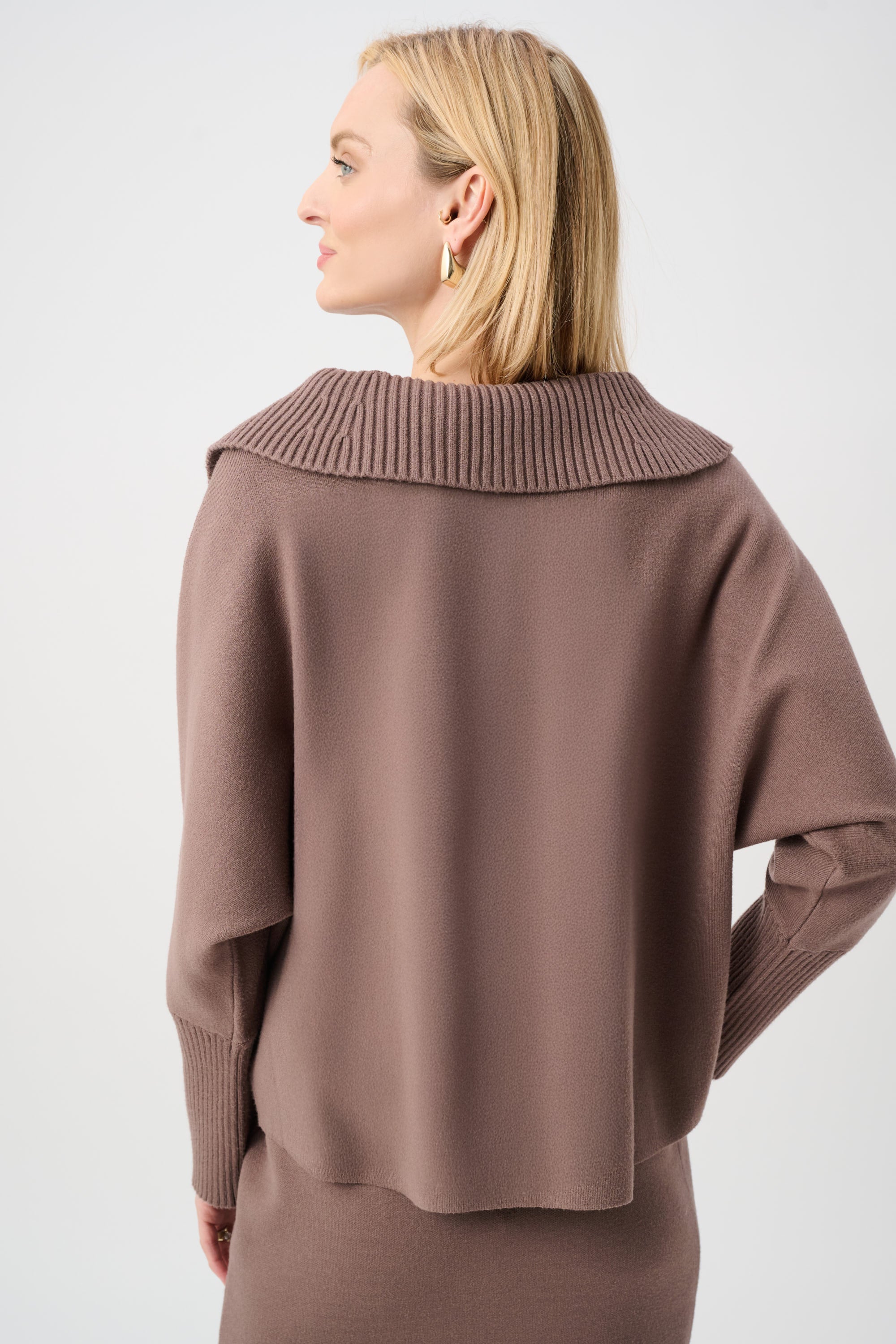 Joseph Ribkoff Brushed Viscose And Nylon Shawl-Neck Sweater Mink