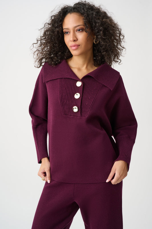 Joseph Ribkoff Brushed Viscose And Nylon Shawl-Neck Sweater Elderberry 263938
