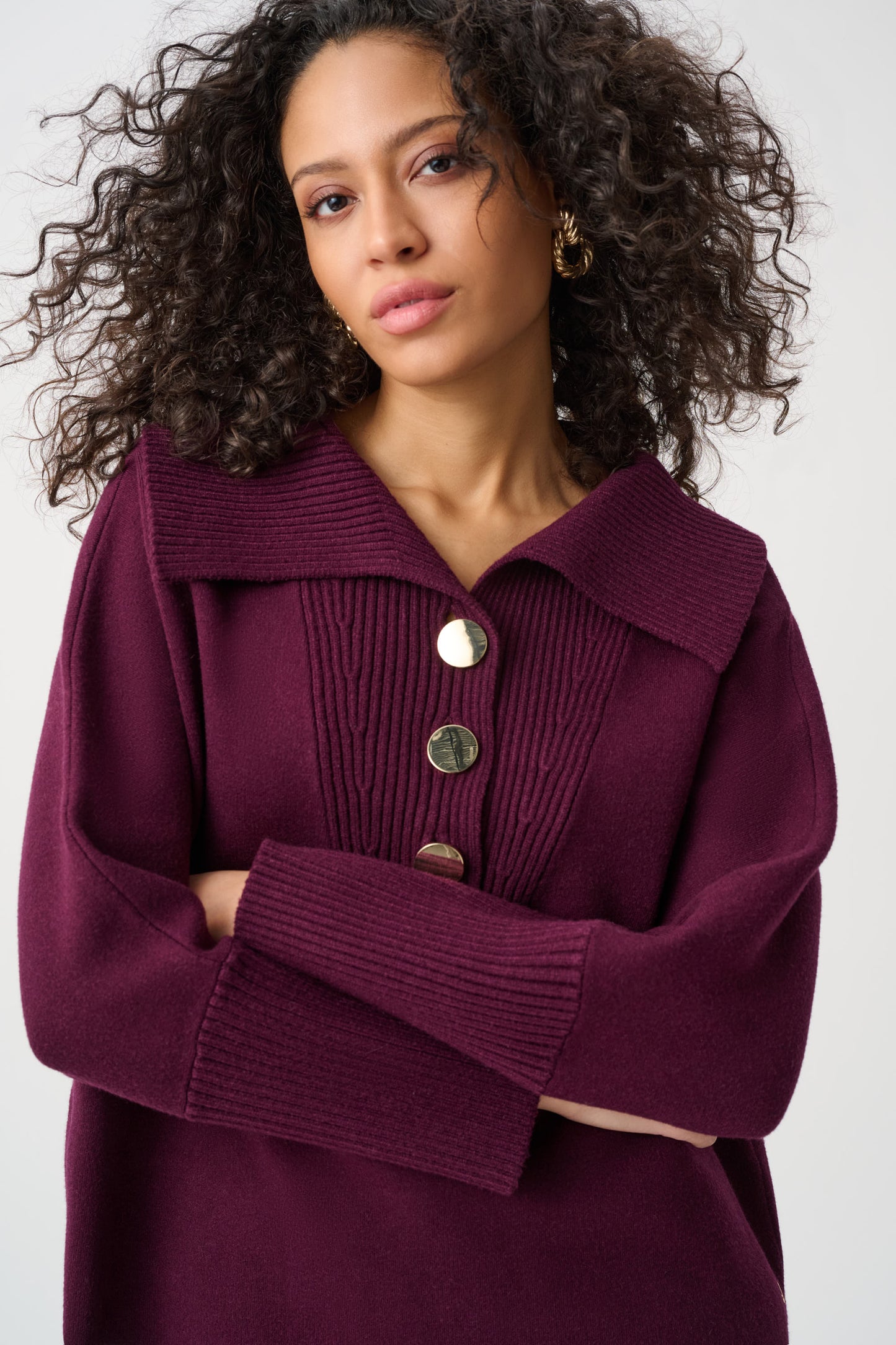 Joseph Ribkoff Brushed Viscose And Nylon Shawl-Neck Sweater Elderberry 263938