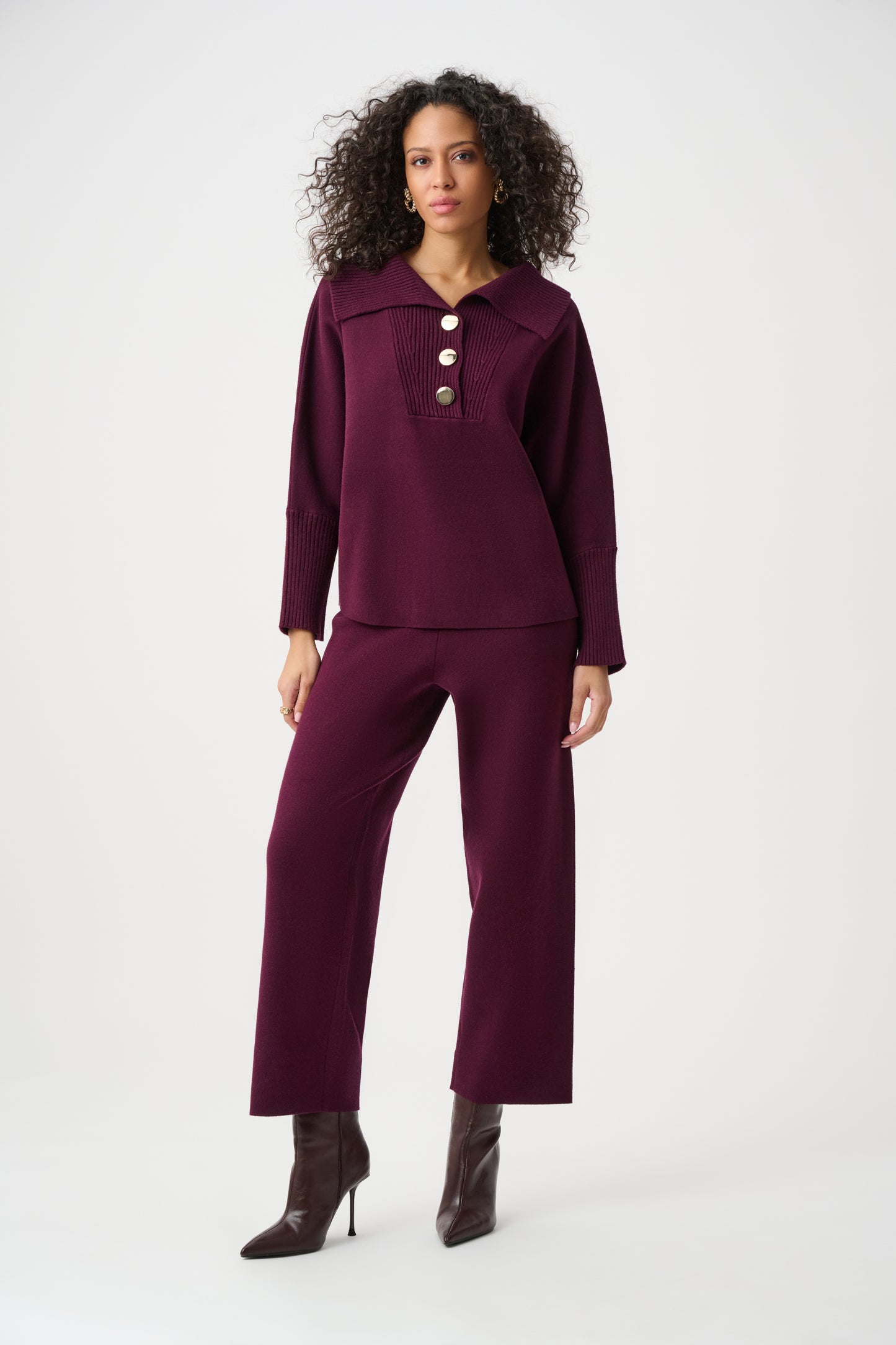 Joseph Ribkoff Brushed Viscose And Nylon Shawl-Neck Sweater Elderberry 263938