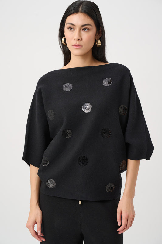 Joseph Ribkoff Boxy Embroidered Sweater Black 263942