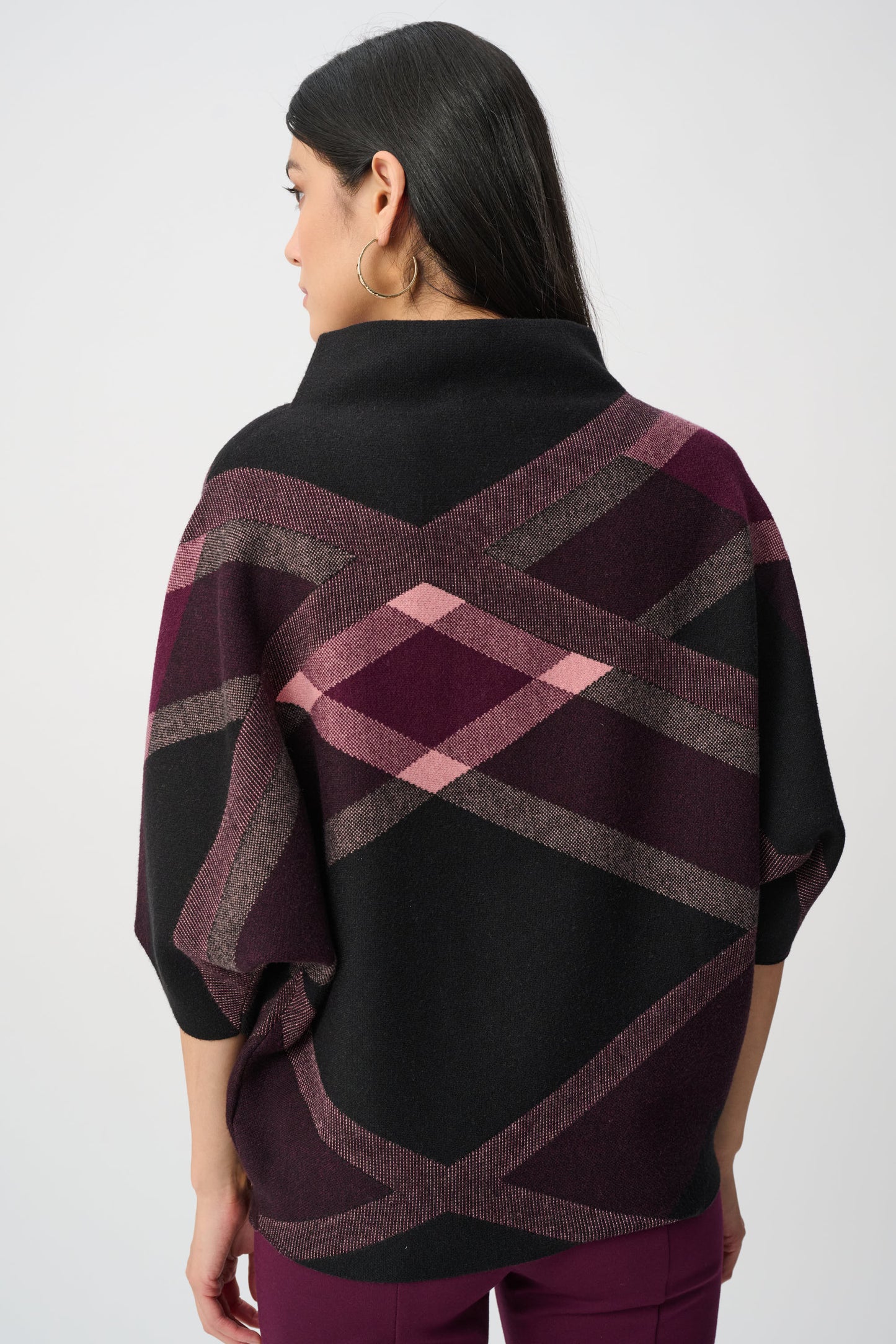 Joseph Ribkoff Brushed Viscose And Nylon Plaid Funnel-Neck Sweater Black/Multi 263947