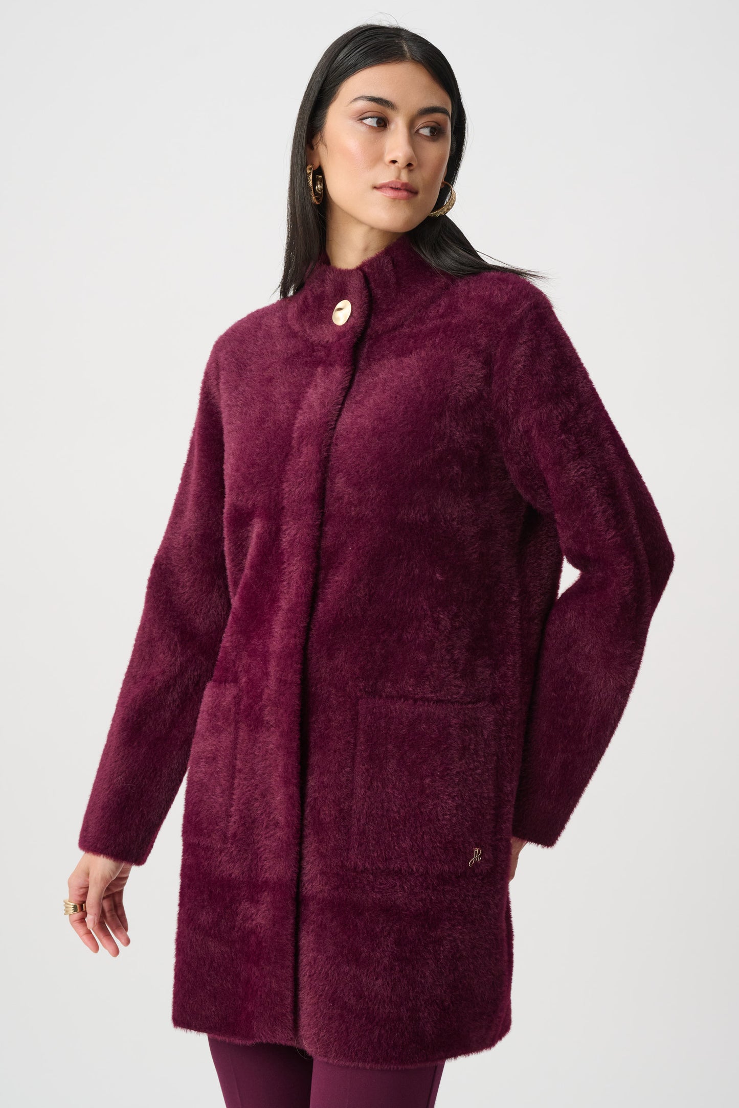 Joseph Ribkoff Faux Fur Coat, Long Sleeve Style Elderberry 263955