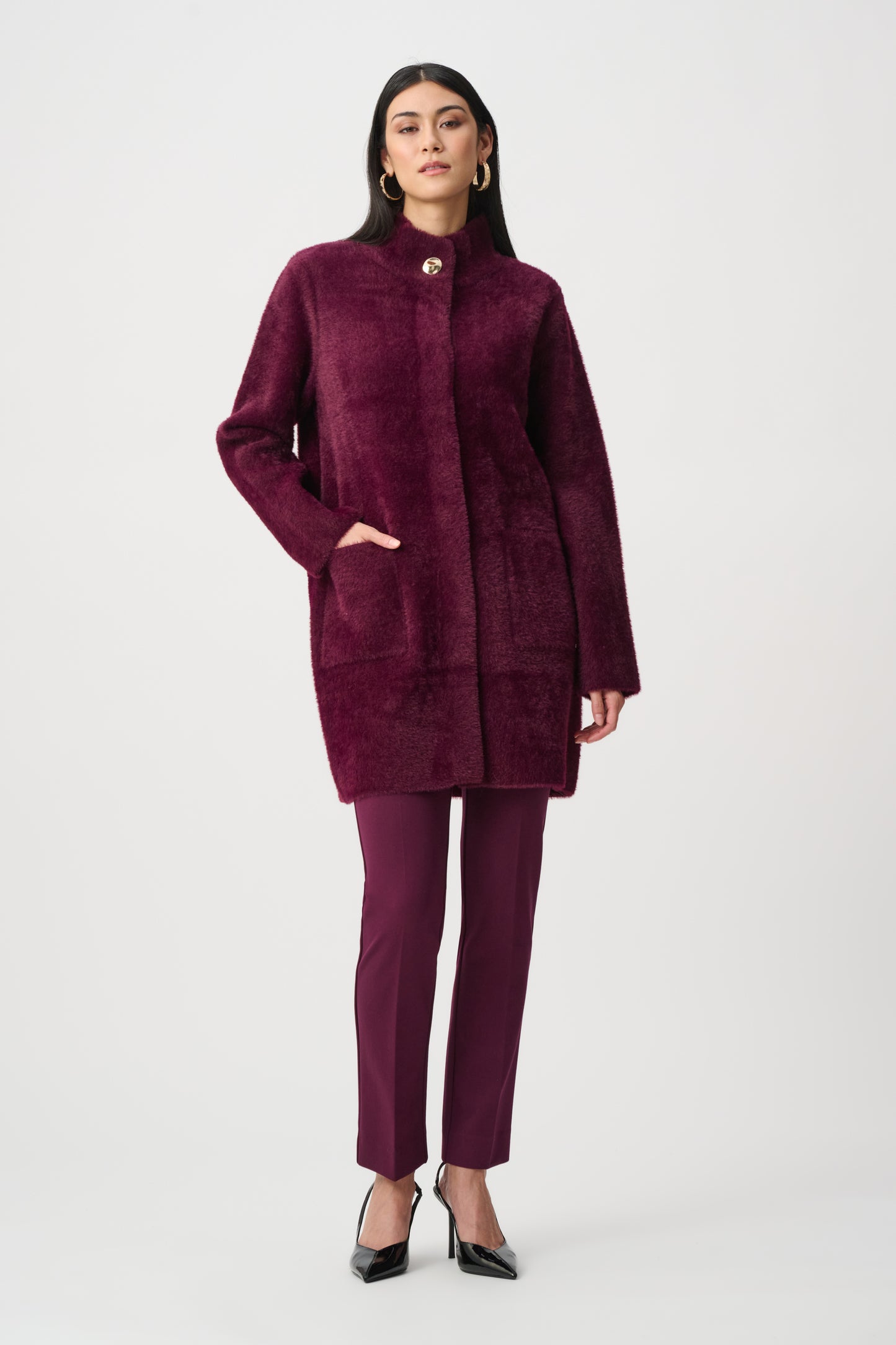 Joseph Ribkoff Faux Fur Coat, Long Sleeve Style Elderberry 263955