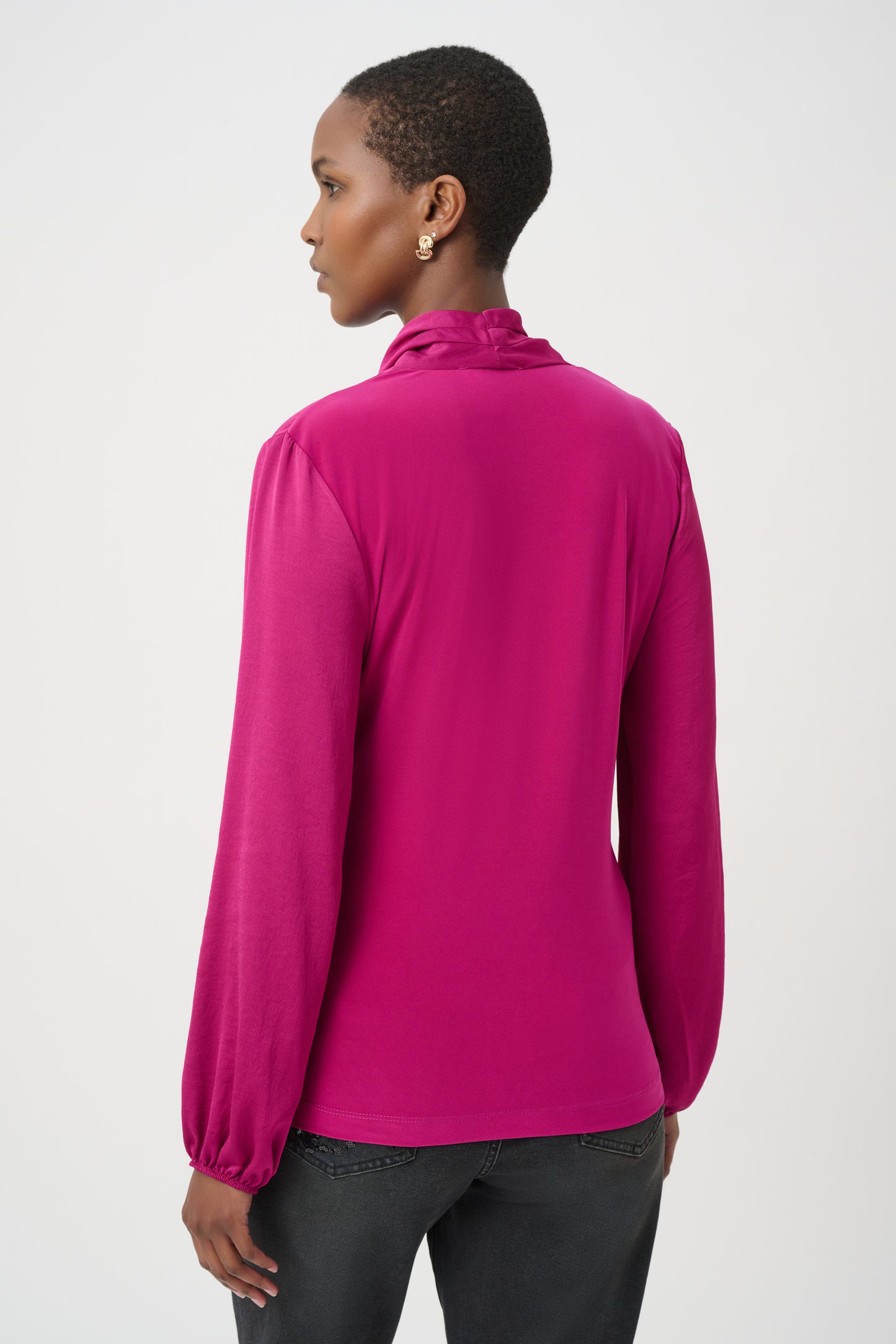 Joseph Ribkoff Recycled Satin Faux-Wrap Top Deep Magenta 264026